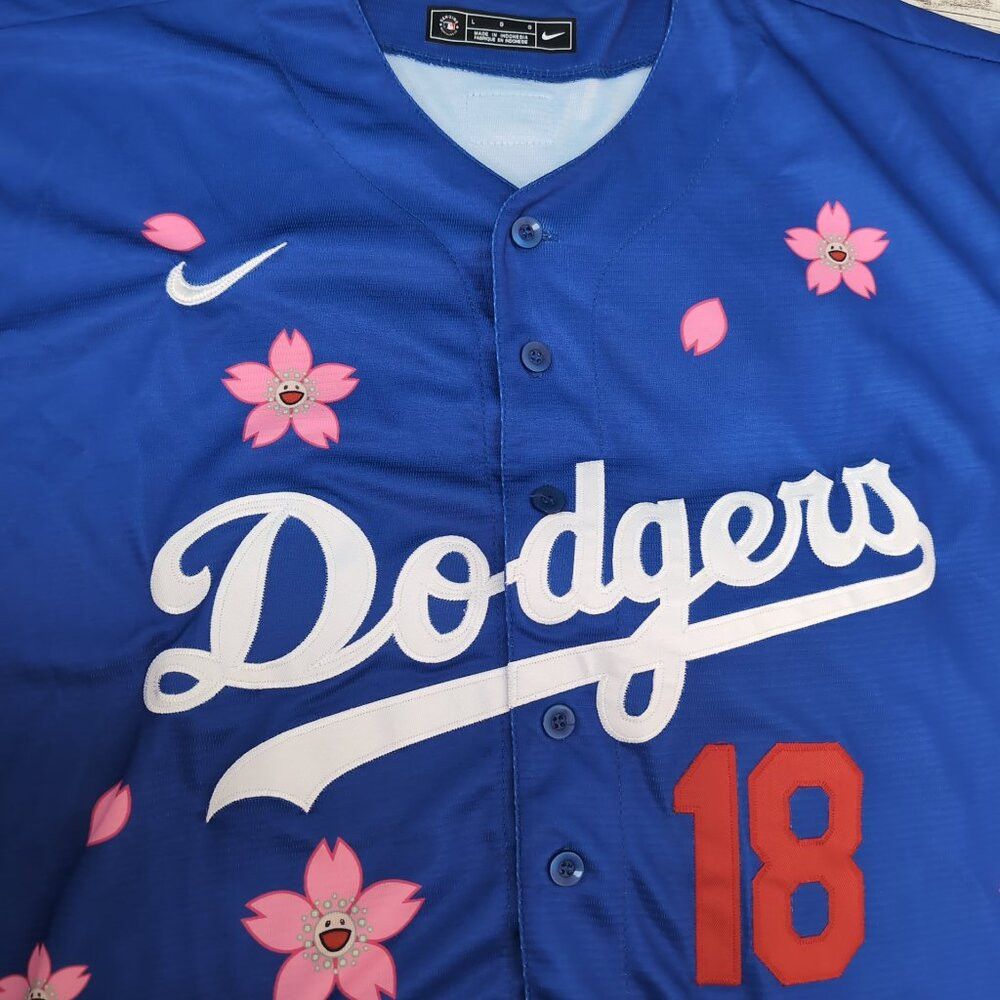 Nike Nike Dodgers MLB Blue Sakura Flower Jersey #18 Button-Up – Size US L / EU 52-54 / 3 - 4 Thumbnail