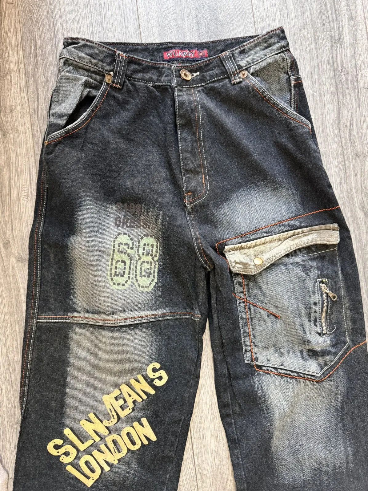 Ed Hardy VINTAGE Y2K RAW BLUE BAGGY CYBER WING DENIM SEQUIN JEANS 36 Size US 31 - 8 Thumbnail