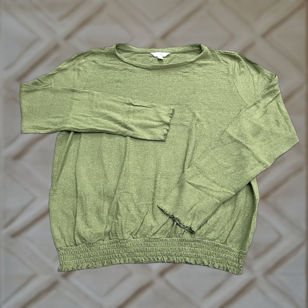 Vintage Time And Tru Blouse Shirt Womens Large Green Knit Crew Neck Long Sleeve Smocked Hem Casual Stretch Autumn Spring Summer Regular Mens? Size L / US 10 / IT 46 - 1 Thumbnail