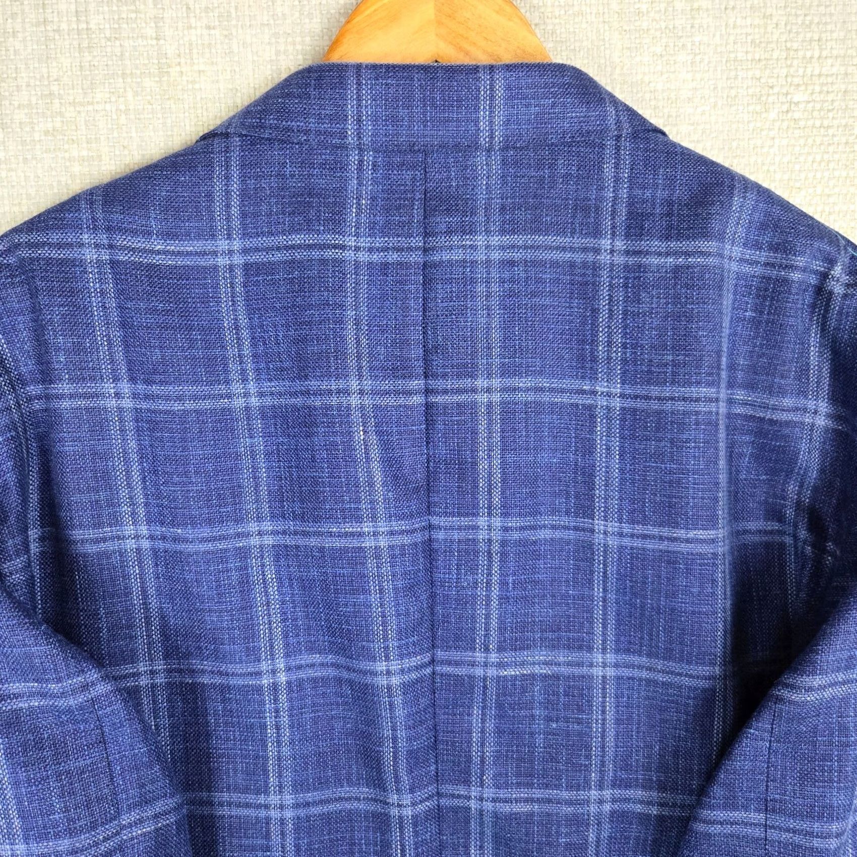 Peter Millar Peter Millar Jacket Blue Windowpane 48 Long Wool/Silk/Linen Unstructured Notch Lapel Size US M / EU 48-50 / 2 - 7 Thumbnail
