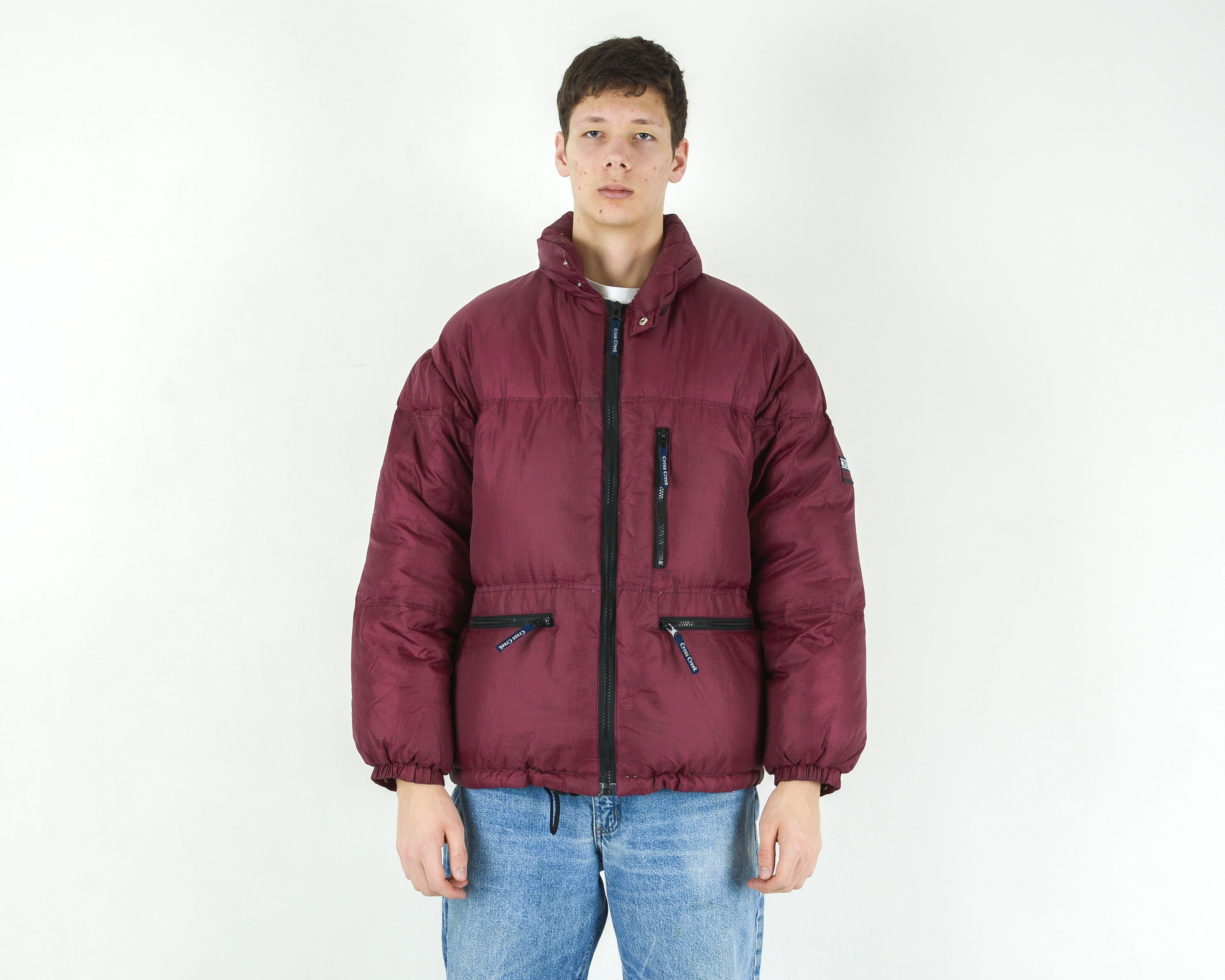 image of Cross Creek Sports Usa Men Puffer Jacket Down Feather in Burgundy (Size Medium)