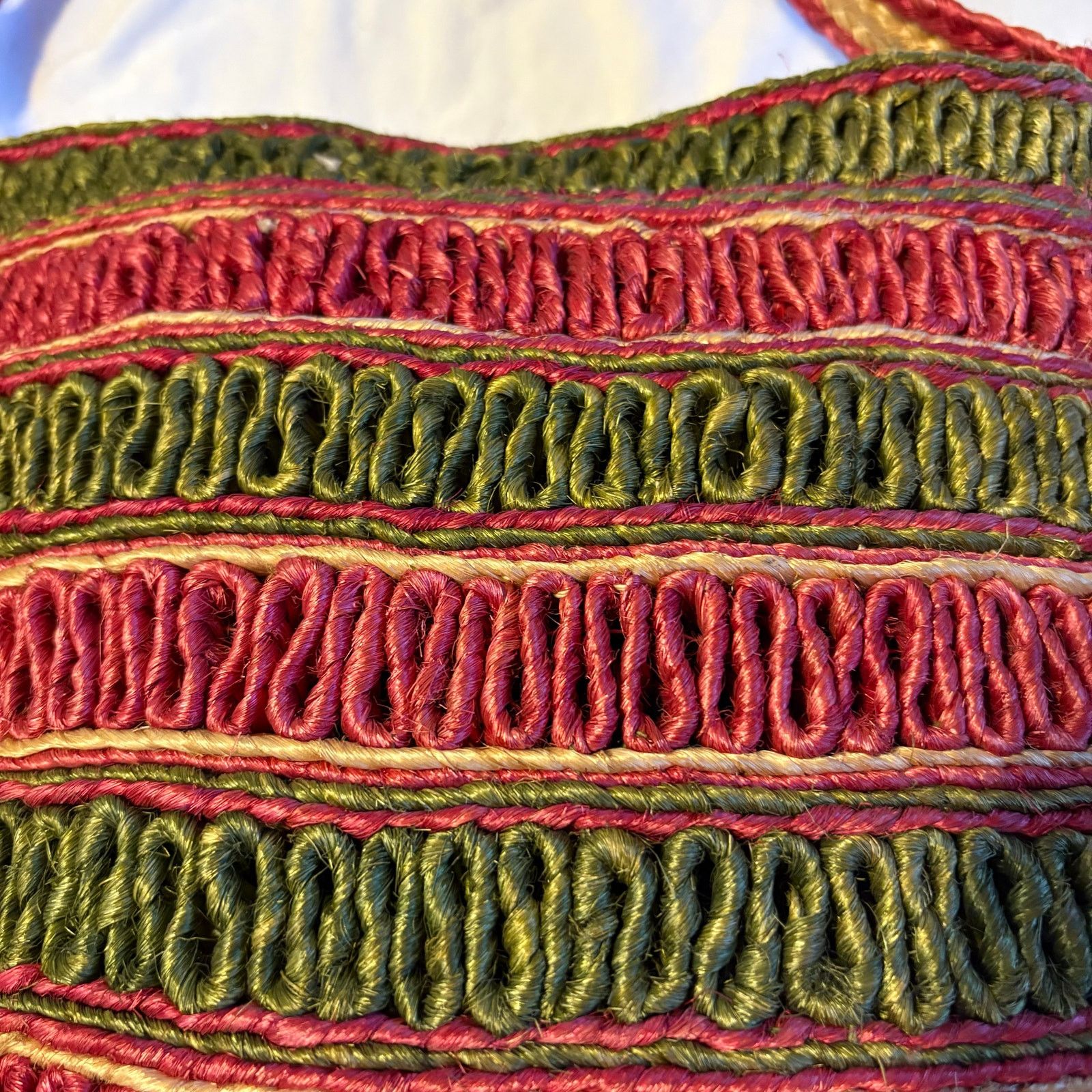 Other Handmade Woven Red Green Boho Shoulder Tote Artisan Pakistan Size ONE SIZE - 3 Thumbnail