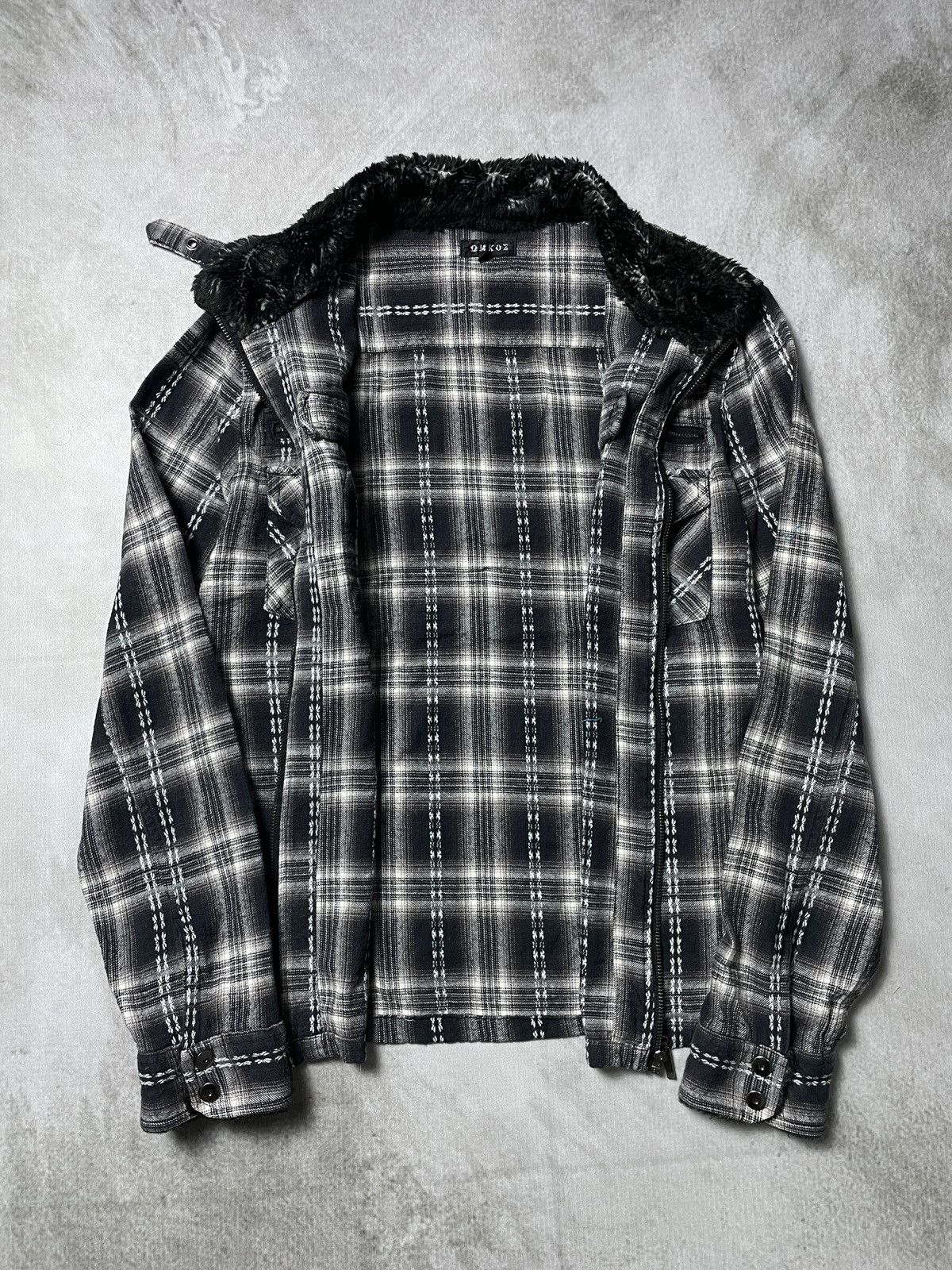 14th Addiction 2000’s Omkoe - Vkei Style Plaid Trim Fur Jacket Size US M / EU 48-50 / 2 - 9 Thumbnail
