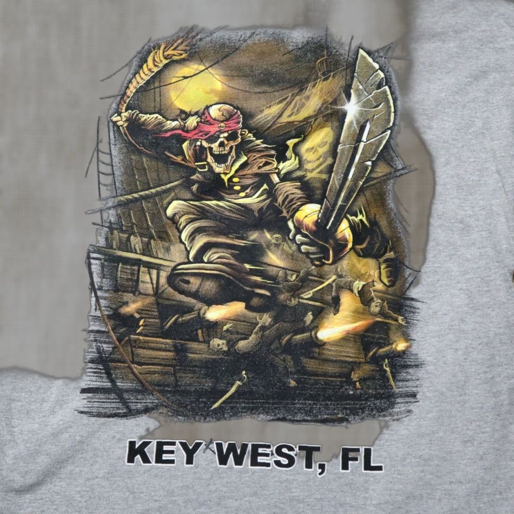 Gildan Skeleton Pirate Vacation Shirt Men's XL Gray Key West Florida FL T-Shirt Tee Size US XL / EU 56 / 4 - 1 Thumbnail
