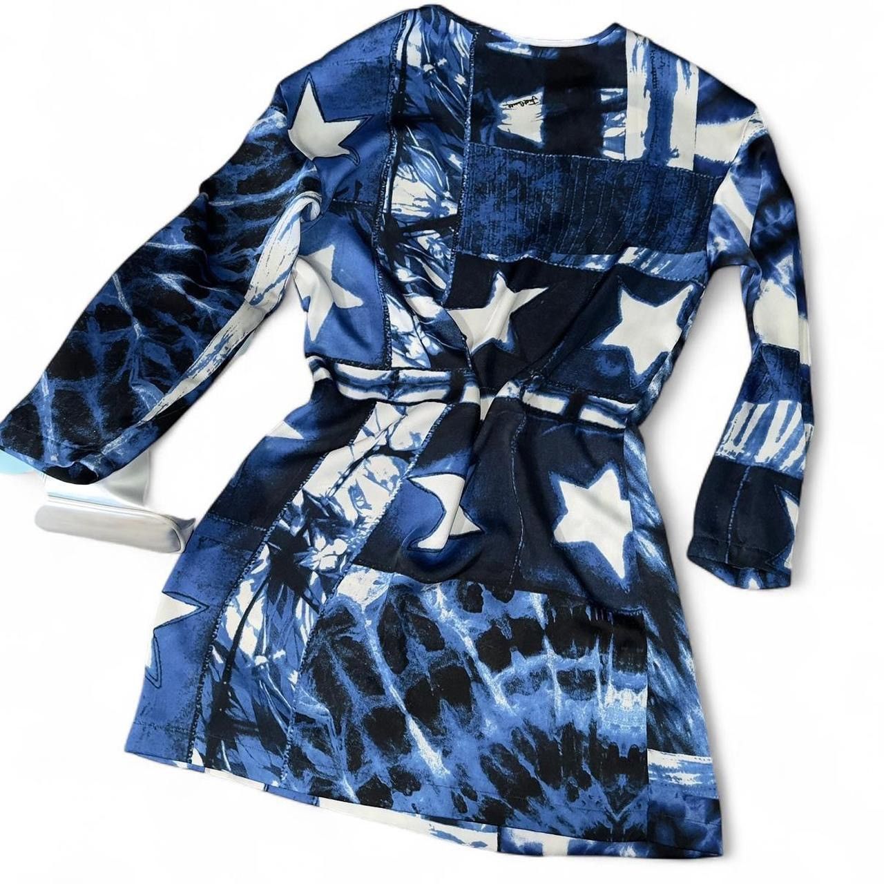 Roberto Cavalli Just Cavalli by #robertocavalli 100% Silk Blue Star Mini👗 Size XS / US 0-2 / IT 36-38 - 2 Thumbnail
