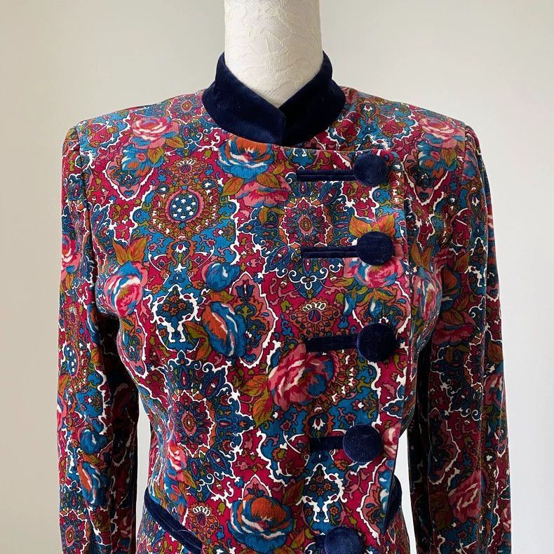Kenzo KENZO Vintage blue velvet patchwork paisley long-sleeve su Size XS / US 0-2 / IT 36-38 - 3 Thumbnail
