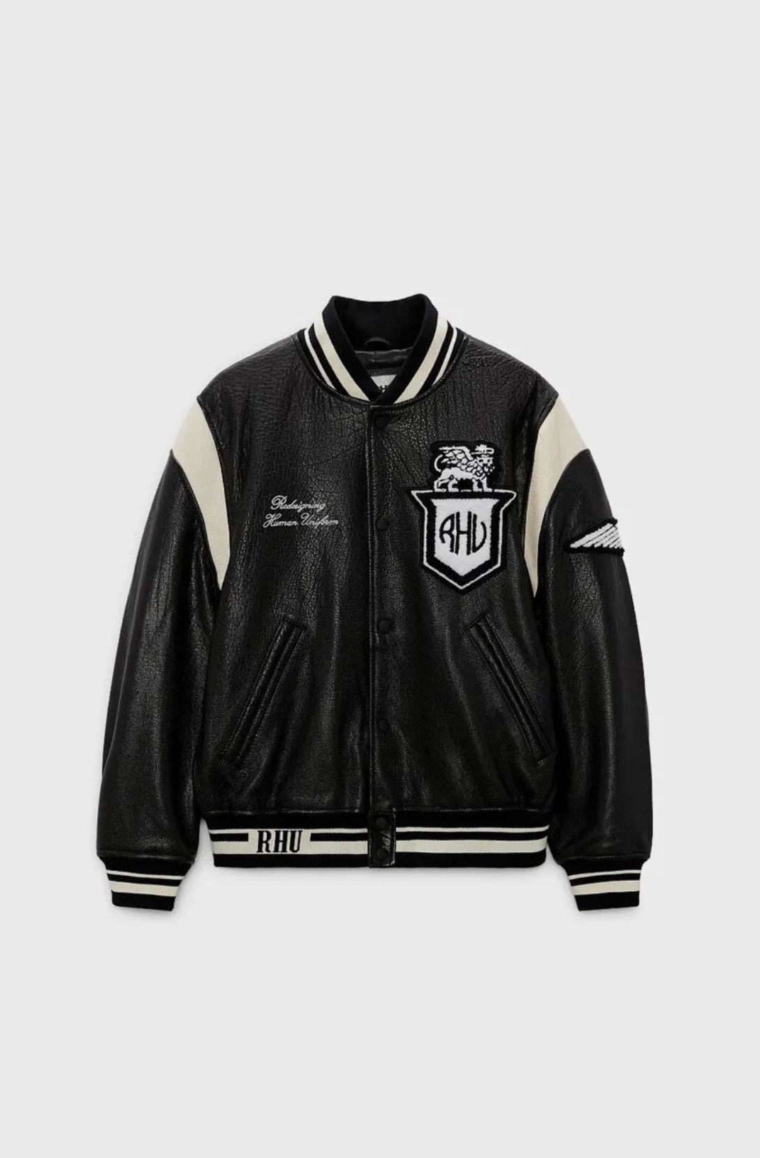 image of Rhude x Zara rhuigi Varsity Leather Jacket in Black, Men's (Size Medium)