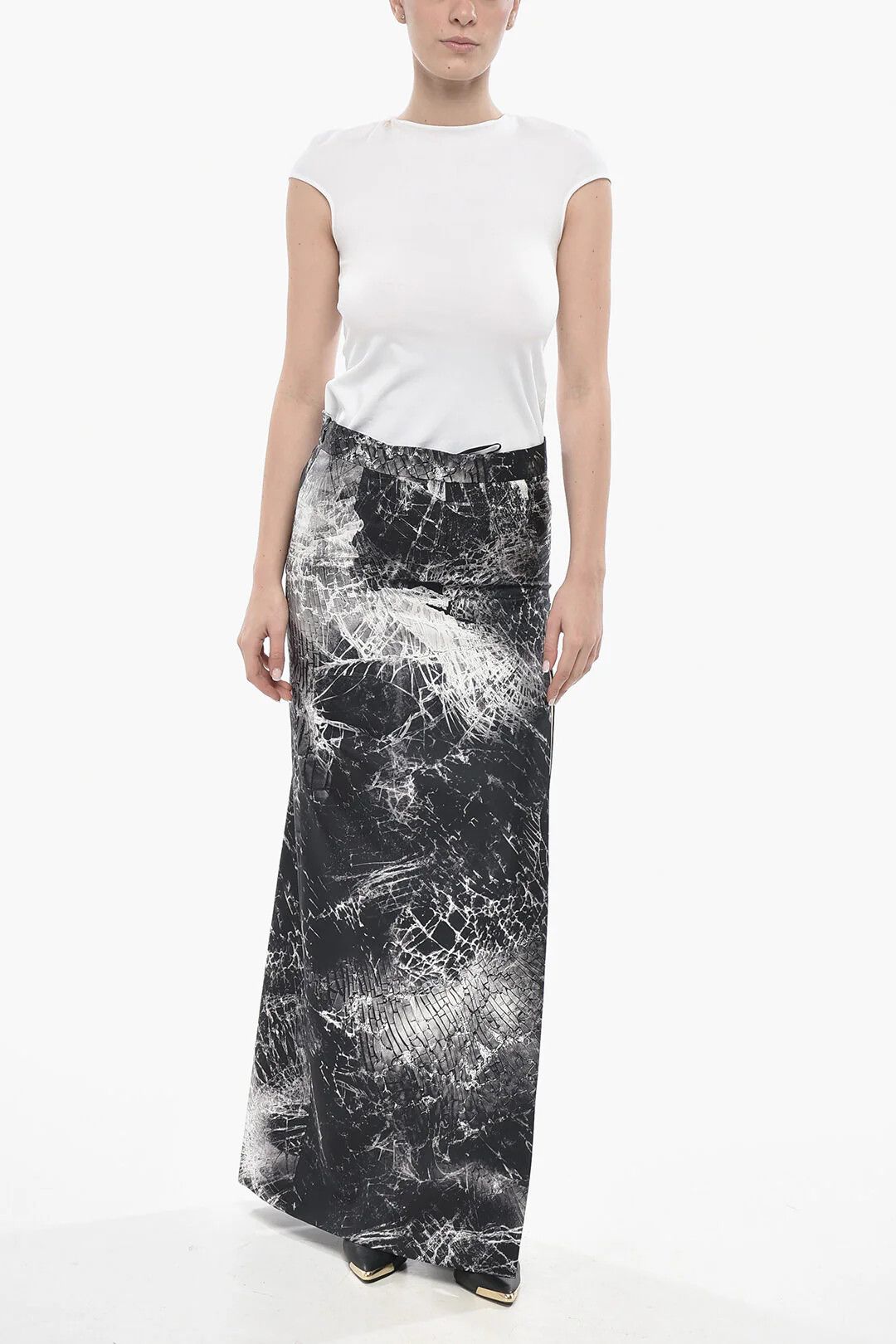Alexander McQueen og1mm0426 Printed Silk Satin Skirt in Black Size 27" / US 4 / IT 40 - 4 Thumbnail