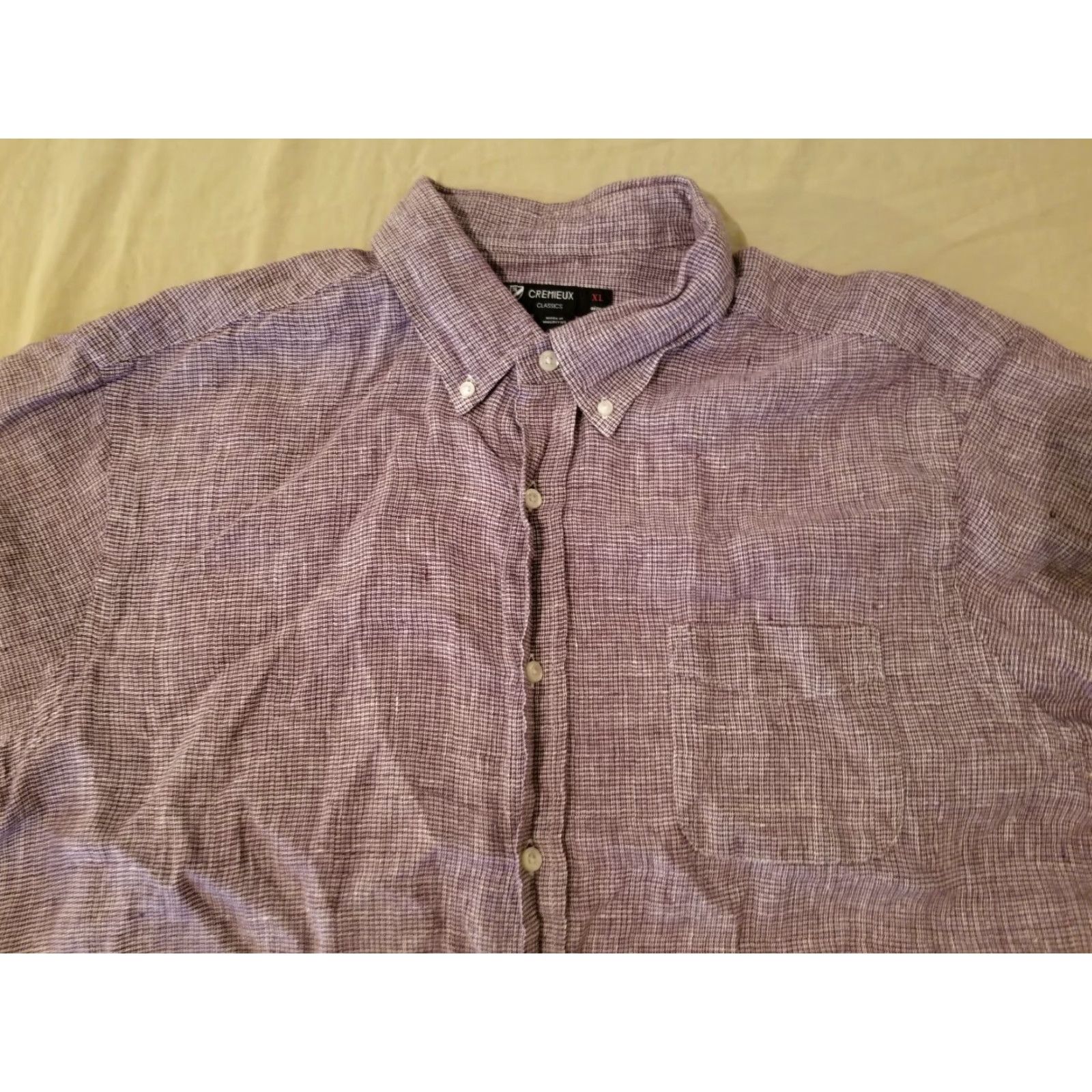 Daniel Cremieux Linen Dress Shirt XL Purple Button Short Sleeve Mens