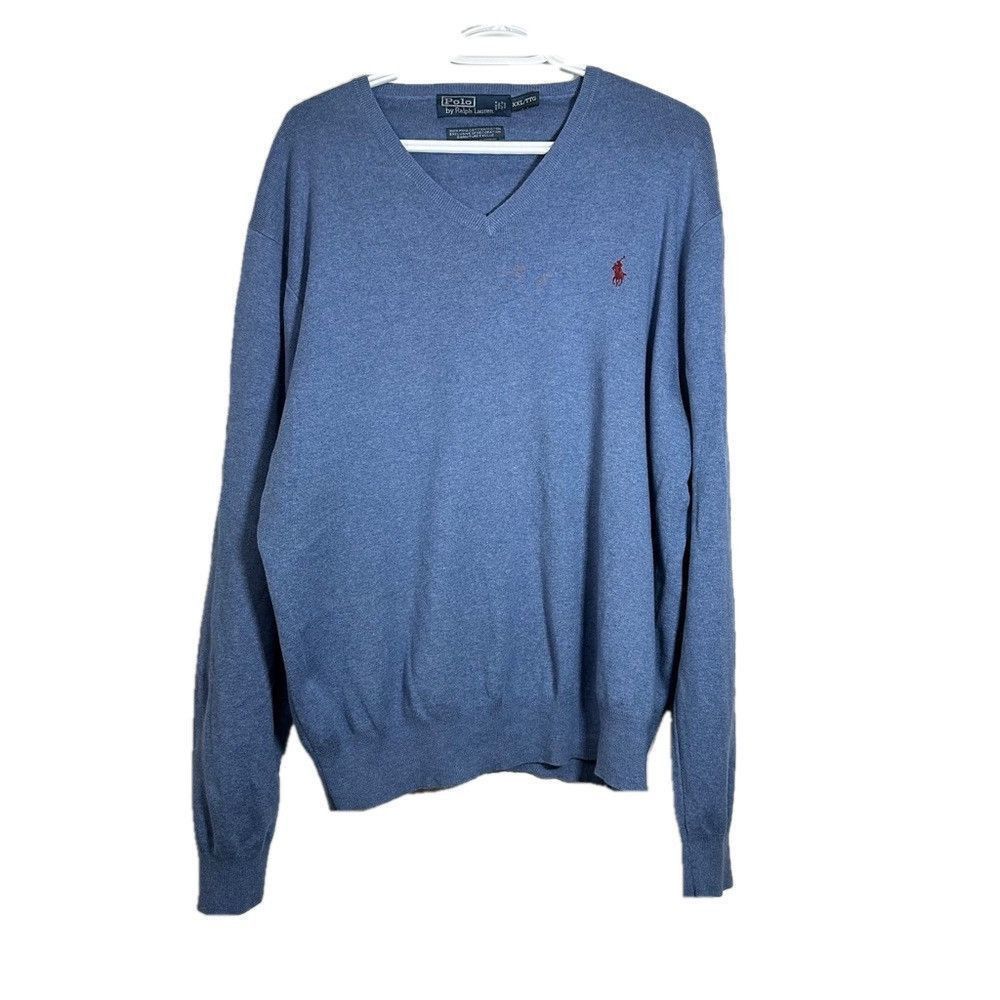 Polo Ralph Lauren Vintage Ralph Lauren Men Sweater V Neck Long Sleeve Blue XXL Size US XXL / EU 58 / 5 - 1 Thumbnail