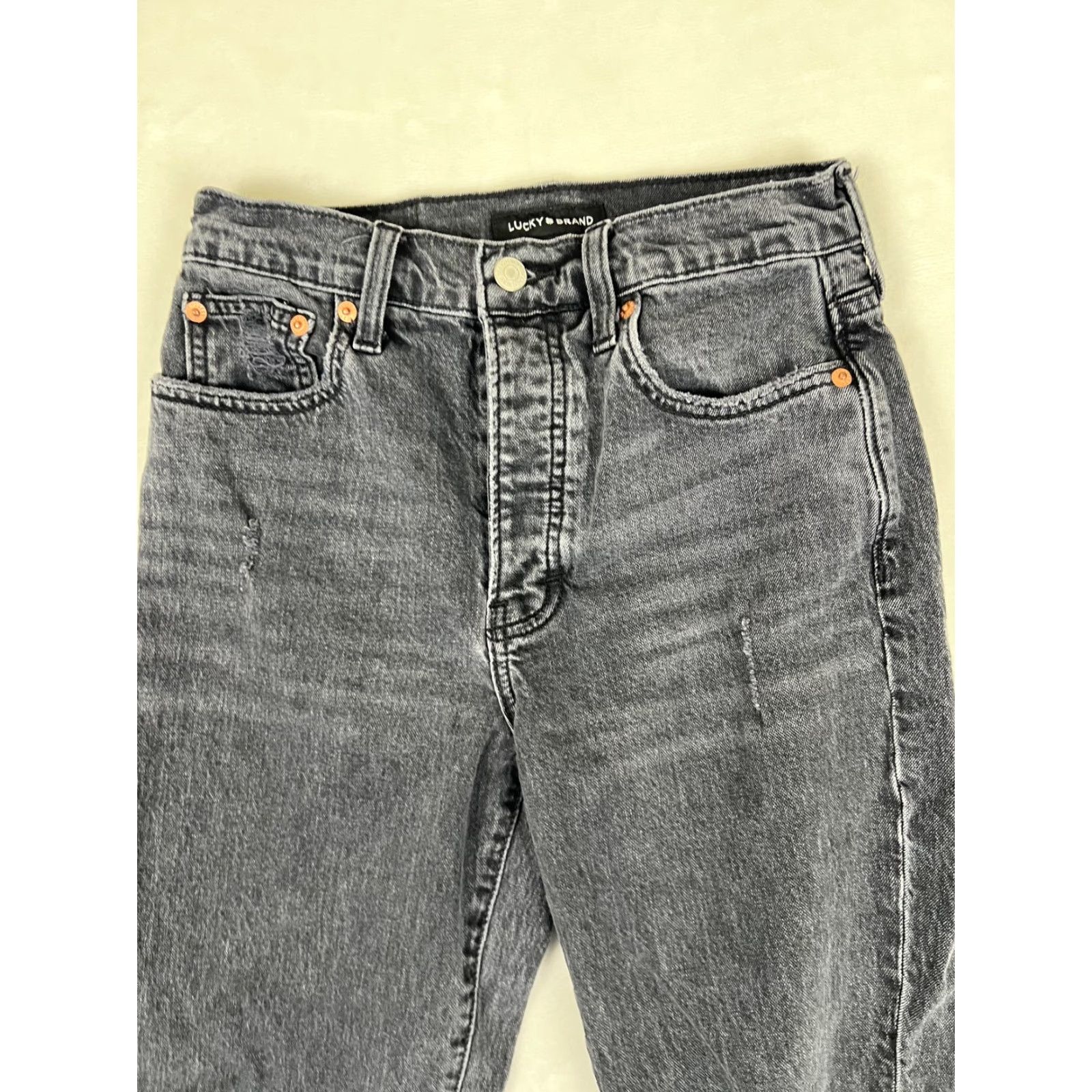 Lucky Brand Lucky Brand High Rise Mom Drew Jeans Womens 2/26 Charcoal Gray Distressed Denim Jeans Women Size 26" / US 2 / IT 38 - 4 Thumbnail