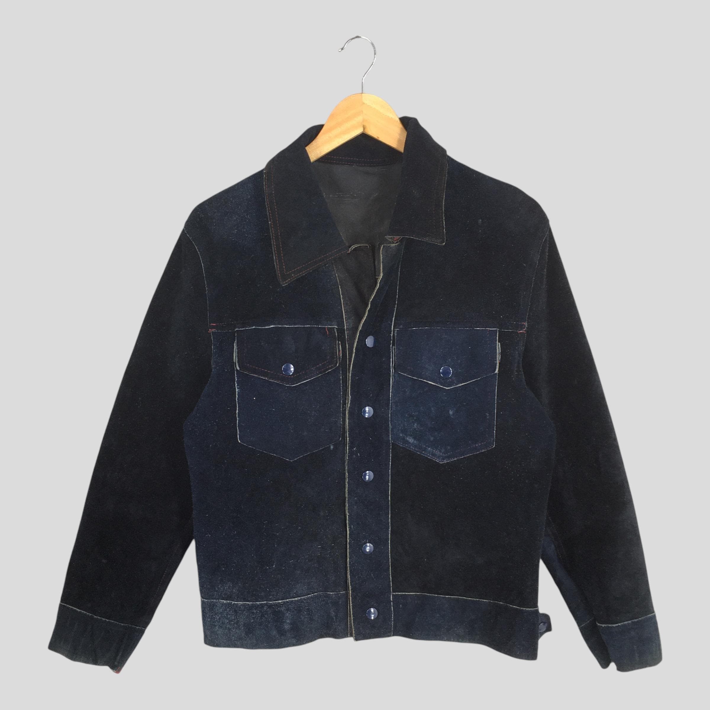 1970's Motorcycle Punk Black Suede Leather Jacket Medium