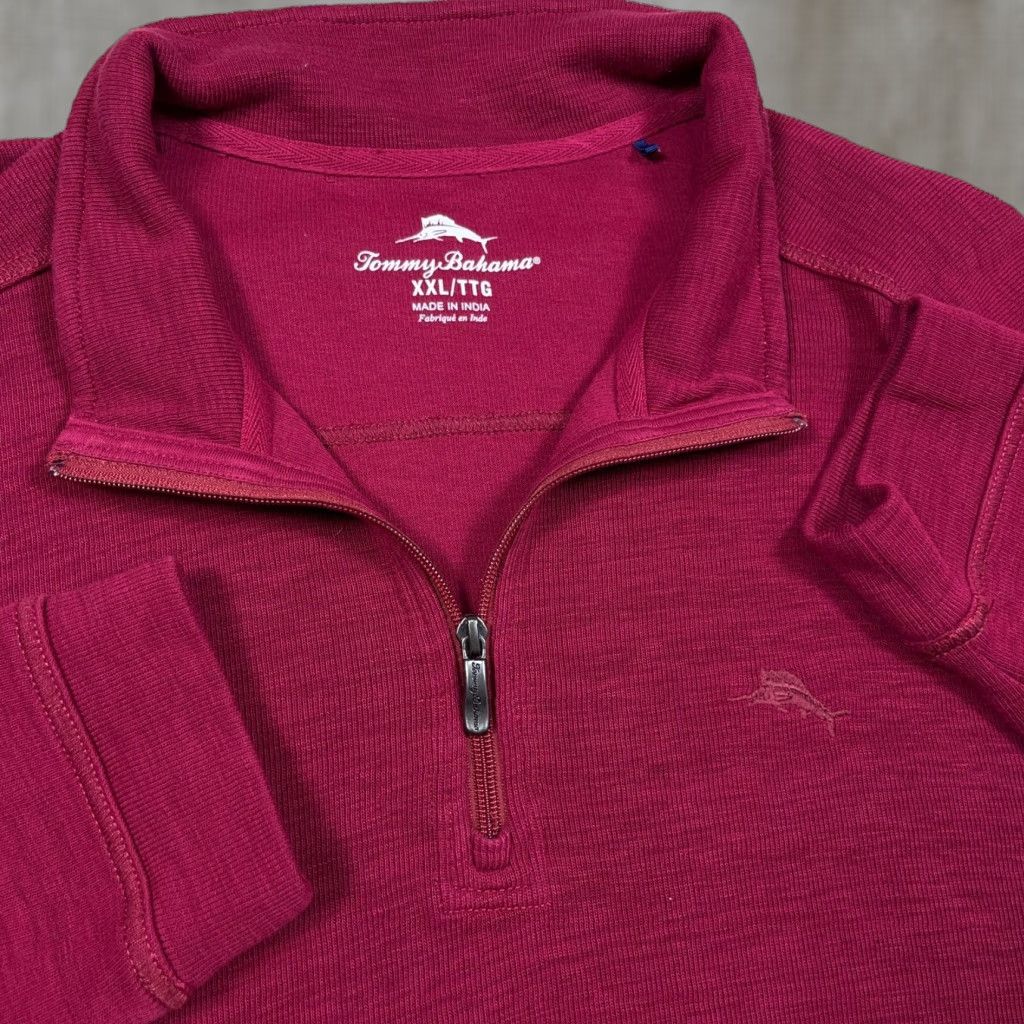 Tommy Bahama VINTAGE Tommy Bahama Sweater Men XXL 2XL Red Pullover Quarter Zip Sweatshirt Marlin Size US XXL / EU 58 / 5 - 1 Thumbnail