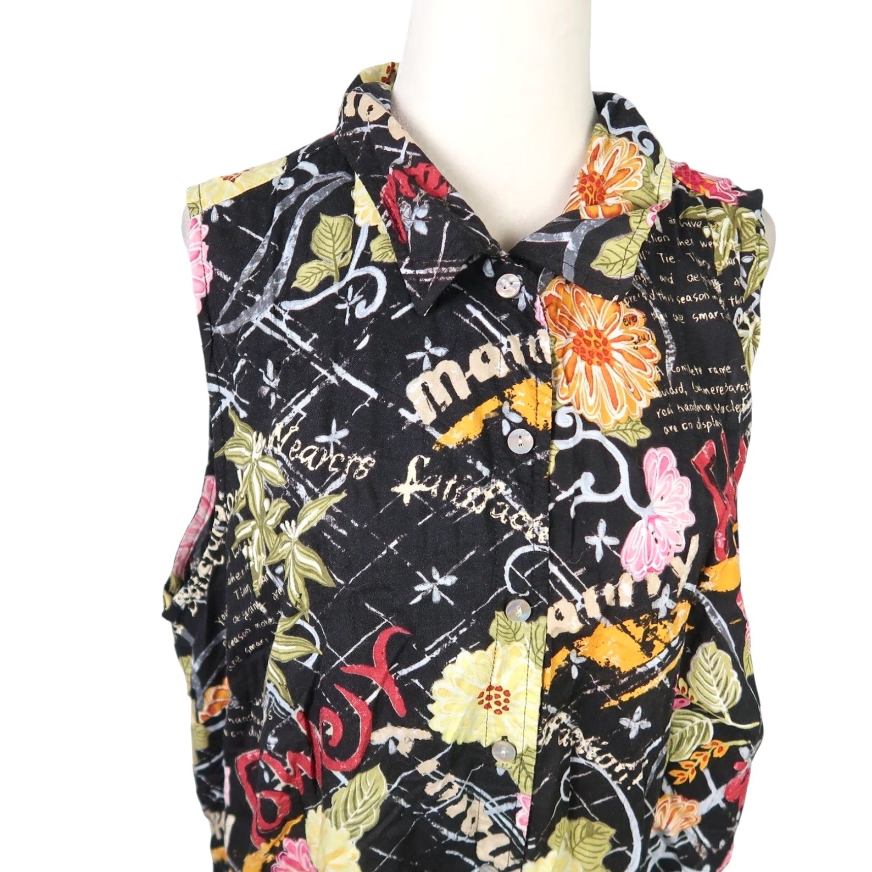 Vintage VINTAGE Expressions Hawaiian Floral Shirt Dress 24W Women Sleeveless Knee Length Button Front 90s Black Floral Sundress Shirt Dress Plus Size Size 4XL / US 24-26 - 2 Thumbnail