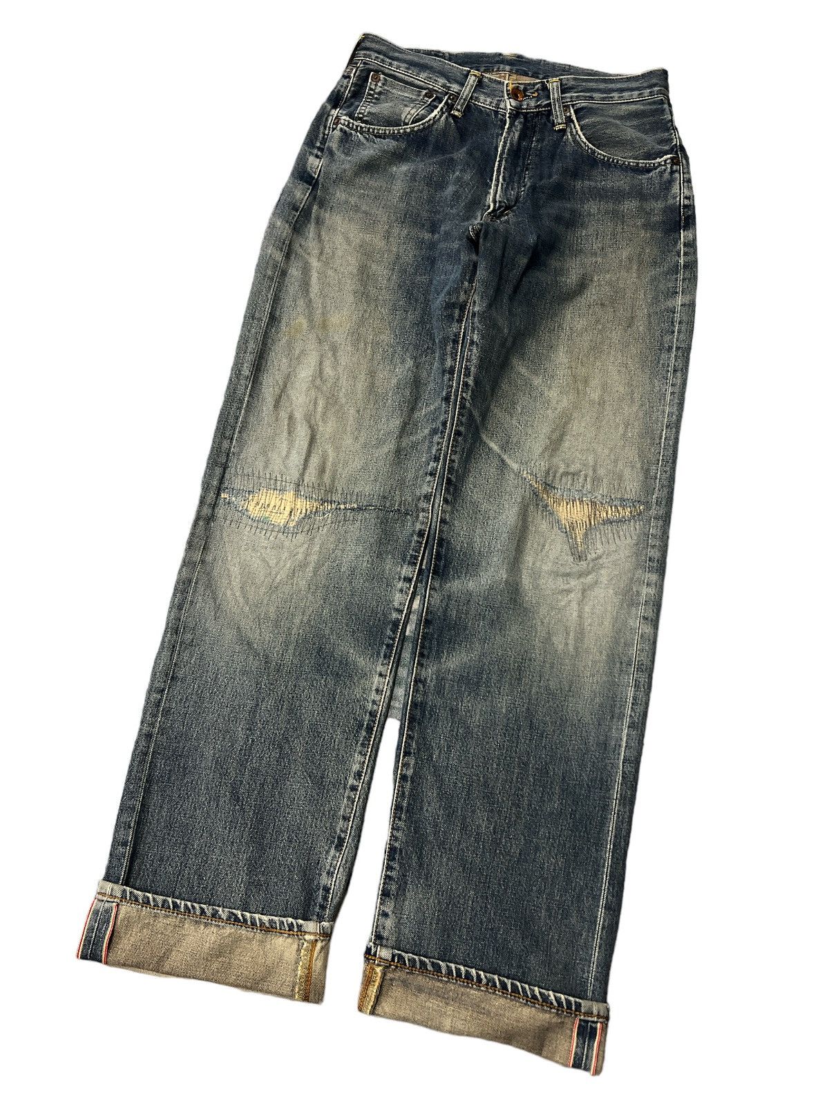 Japanese Brand × Vintage THRASHED EDWIN 505 SALVAGE DISTRESSED DENIM PANT Size US 28 / EU 44 - 2 Thumbnail