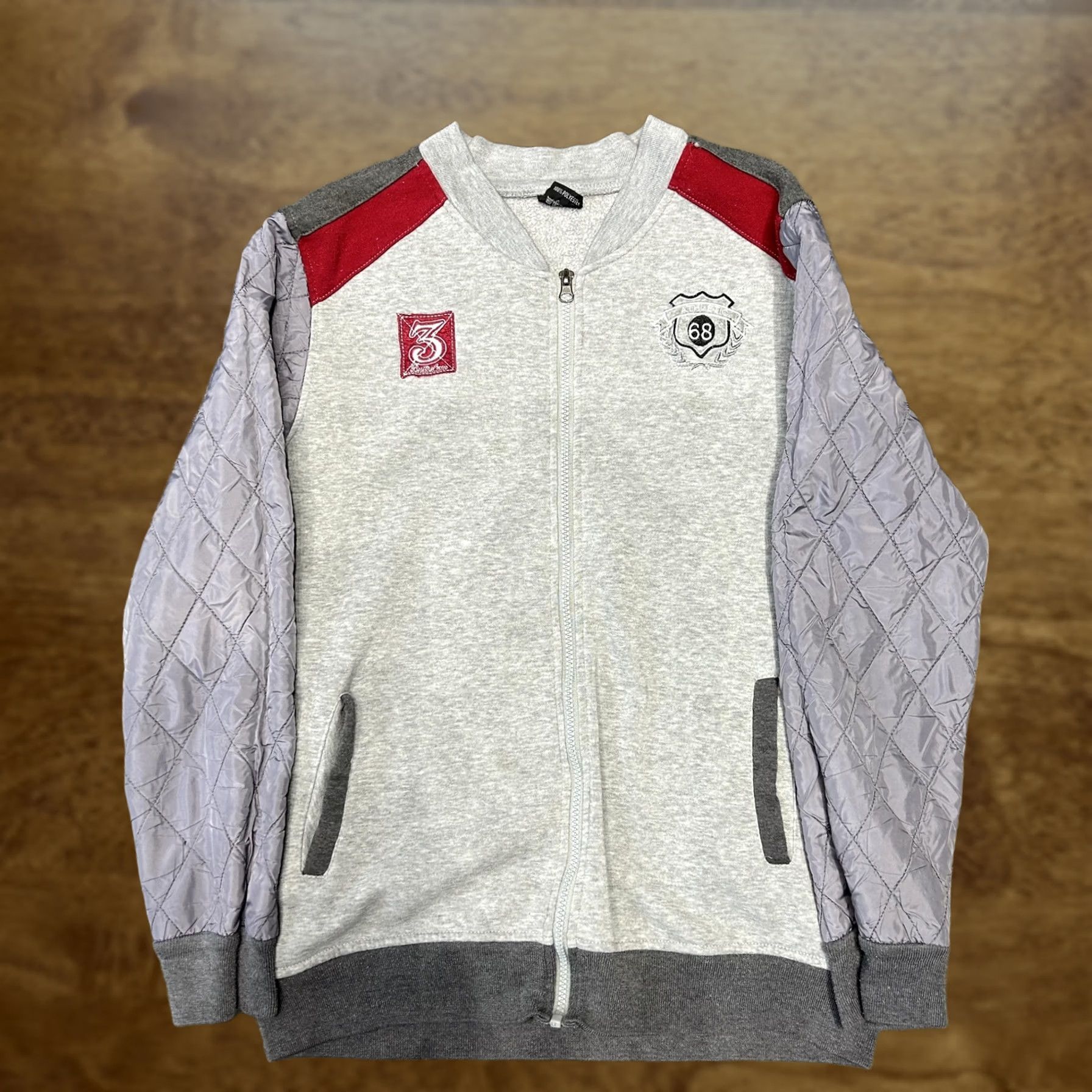 Vintage HARO Jacket Mens M Gray Quilted Sleeves Full Zip Athletic 68 Sweatshirt Size US M / EU 48-50 / 2 - 1 Thumbnail