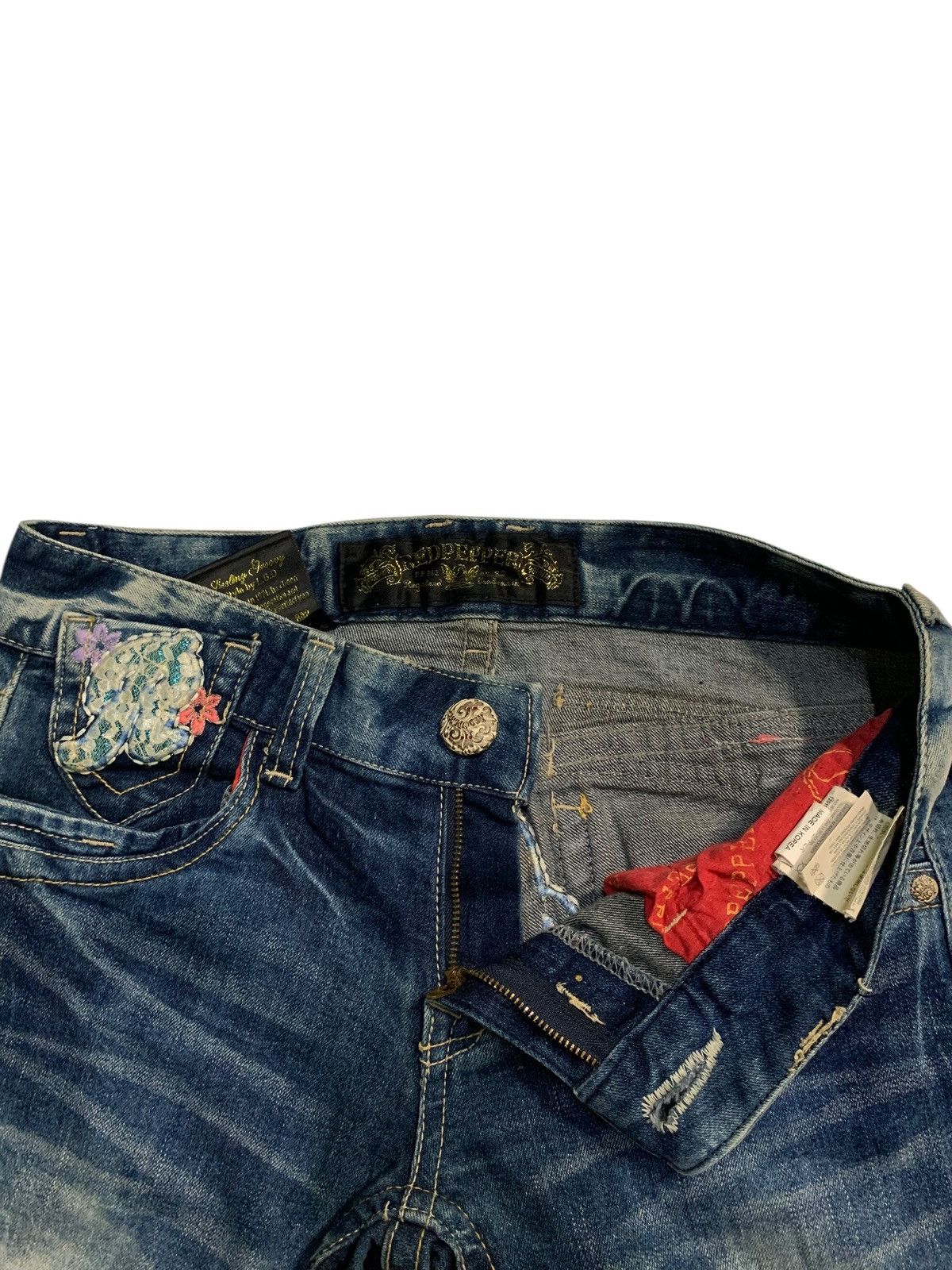 If Six Was Nine Flare Red papper Japanese Punk Skull Distressed Denim Size US 31 - 12 Thumbnail