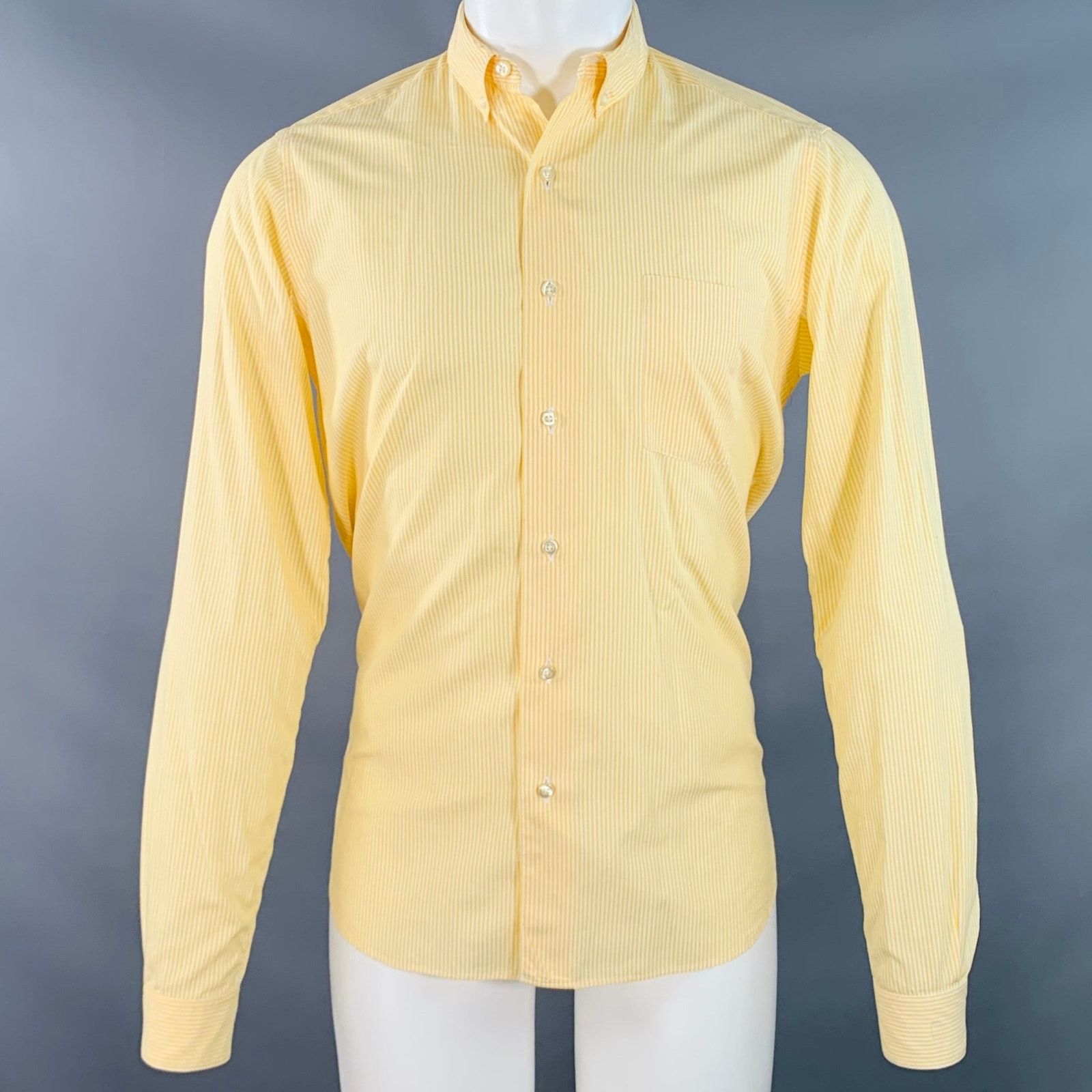 Steven Alan Yellow White Stripe Cotton Button Down Collar Long Sleeve Size US S / EU 44-46 / 1 - 1 Thumbnail