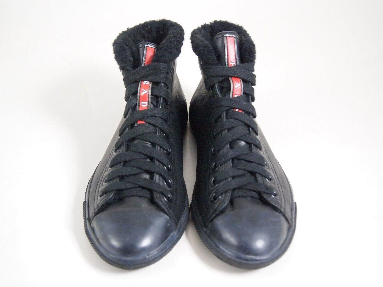 Prada Prada High Top Sneakers Black Leather Fur Trim EU 36 US 6 Size US 6 / IT 36 - 3 Thumbnail