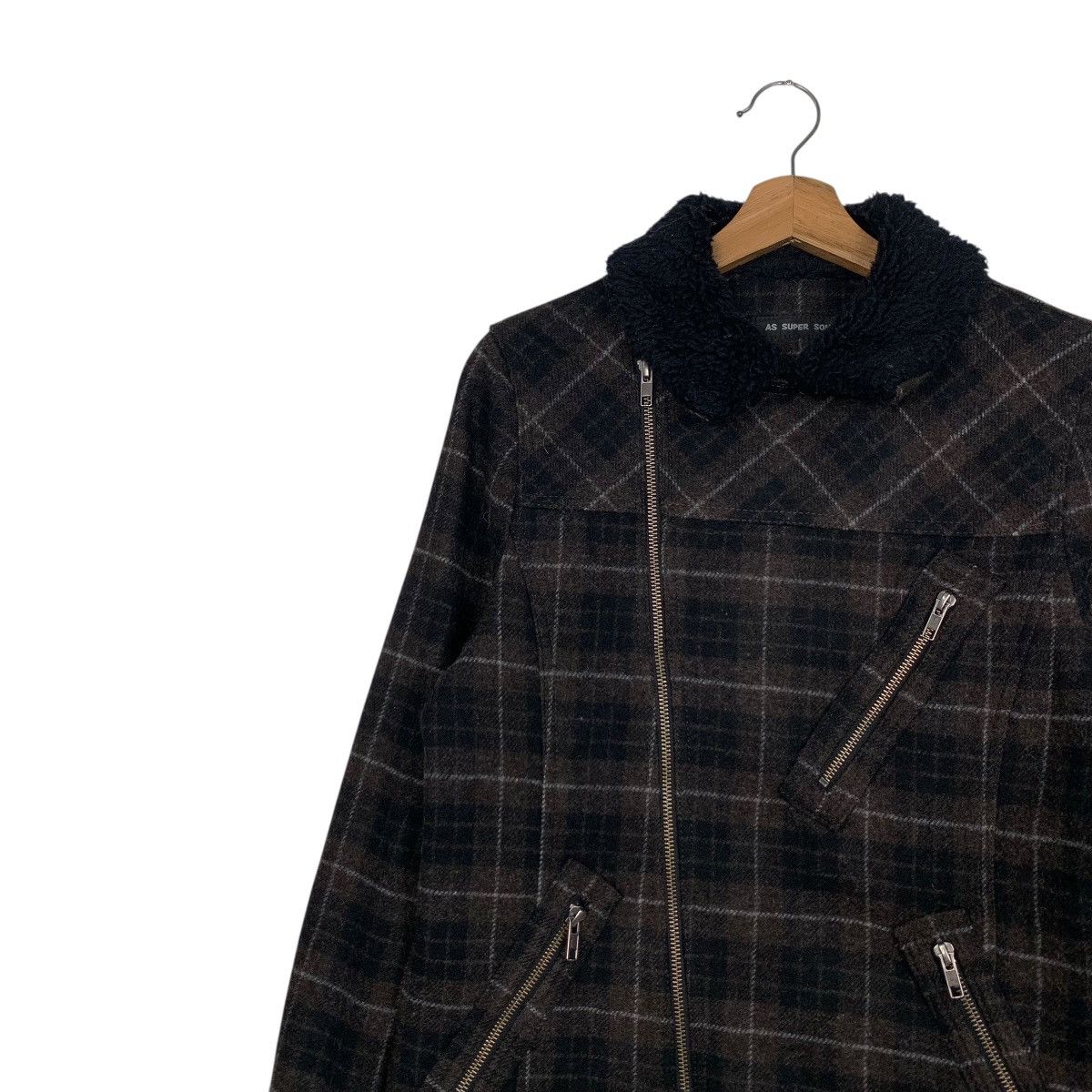 Japanese Brand AS SUPER SONIC Wool Checked Asymmetrical Jacket #2939-C133 Size US M / EU 48-50 / 2 - 3 Thumbnail