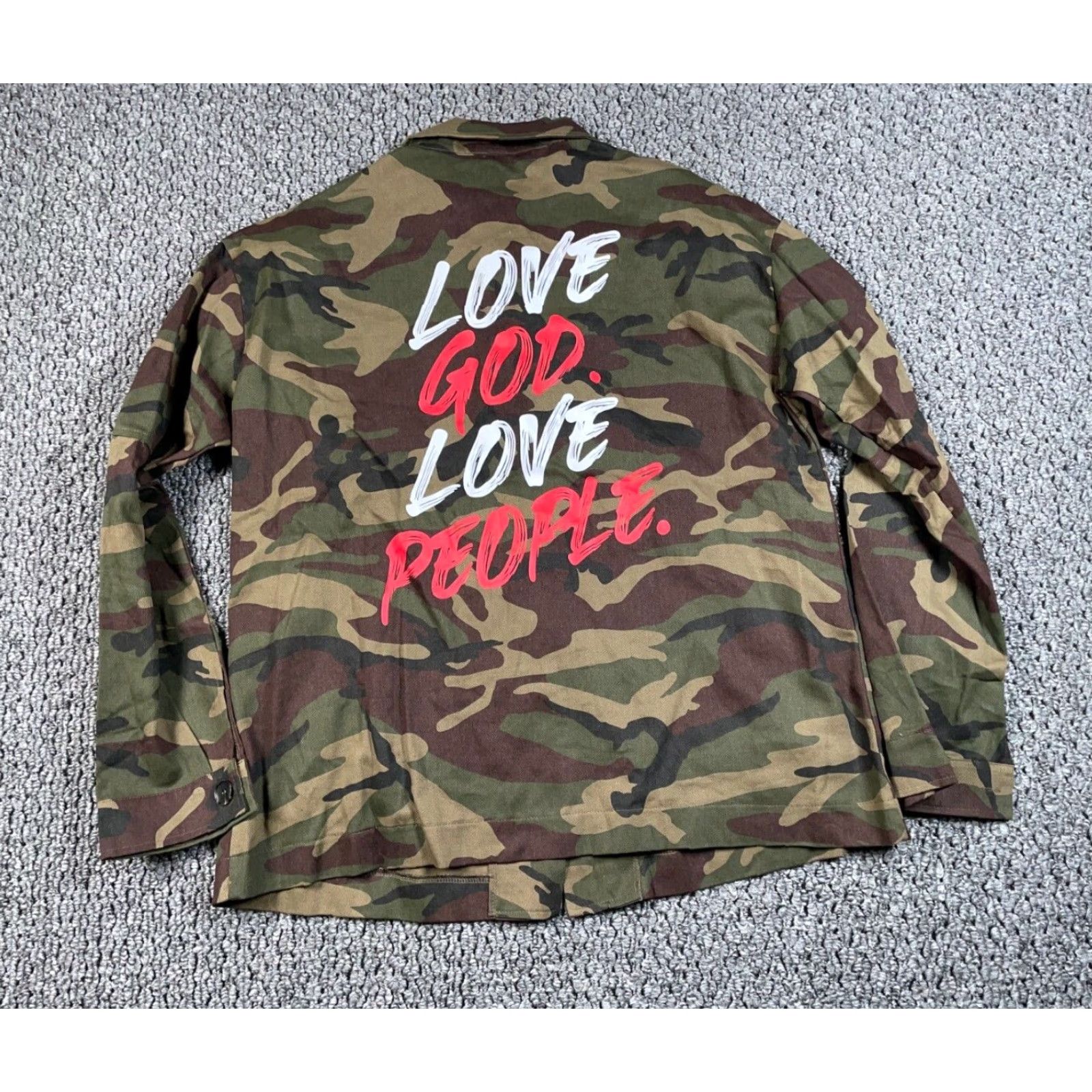 Vintage Love God Camouflage Shirt Jacket Women's XL Green Camo Lightweight Streetwear Size XL / US 12-14 / IT 48-50 - 2 Thumbnail