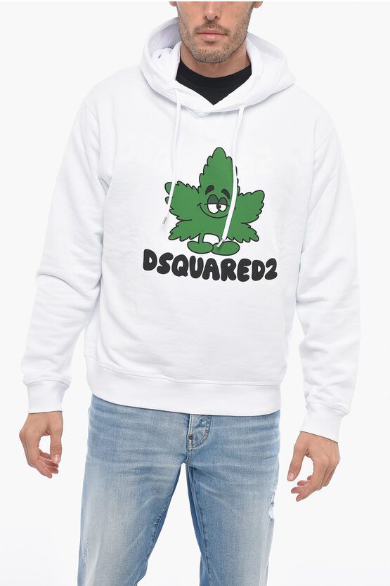 image of Dsquared2 Brushed Cotton Leaf Hoodie in White, Men's (Size XL)