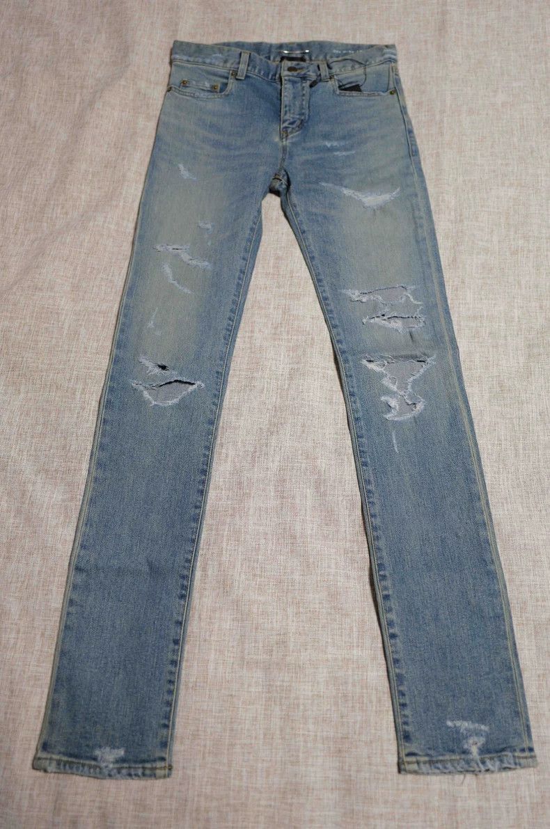 Saint Laurent Blue Distressed Denim Pants-2508