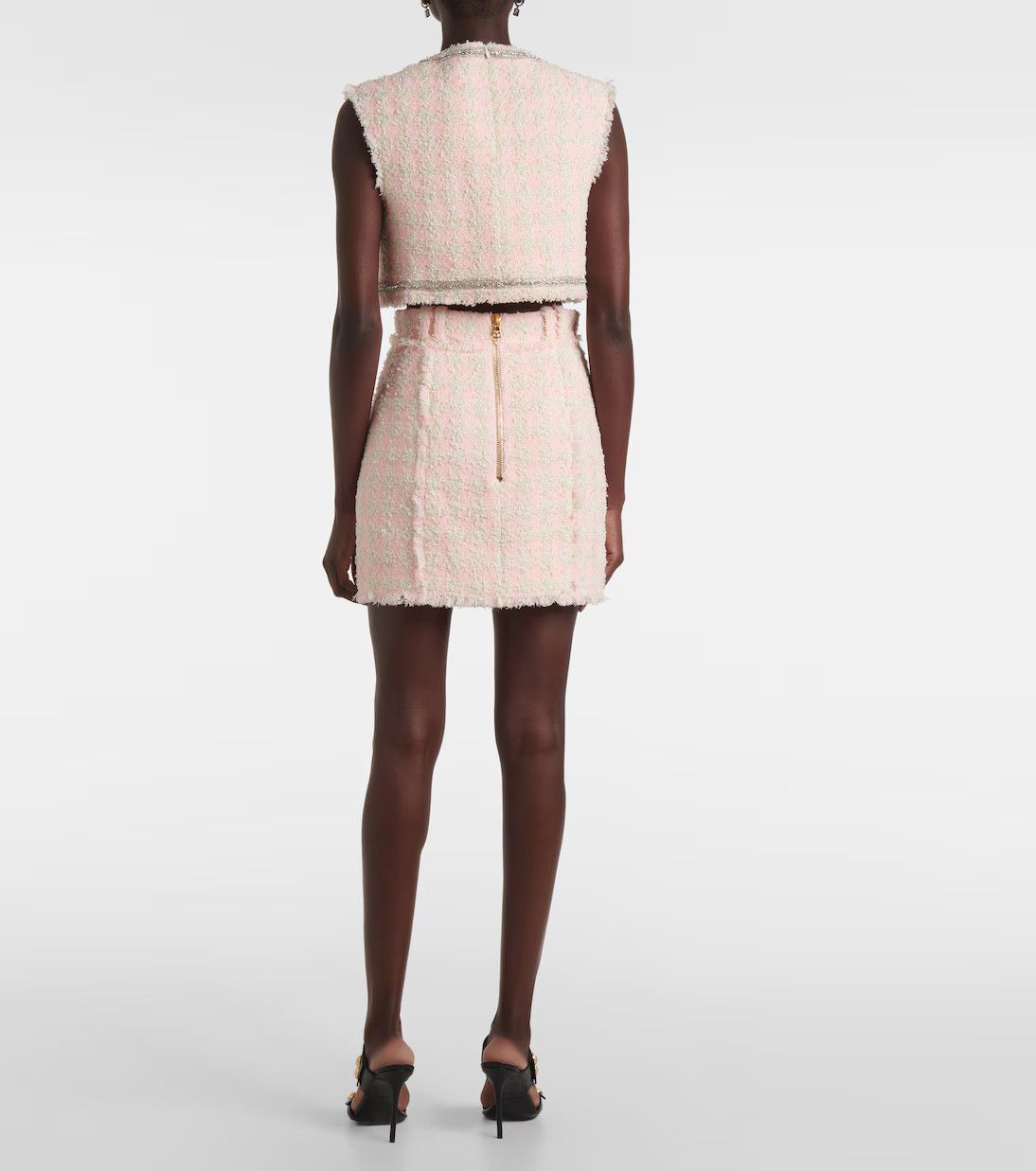 Balmain o1s1wg111225 Checked Tweed Miniskirt in Pink Size 28" / US 6 / IT 42 - 3 Thumbnail