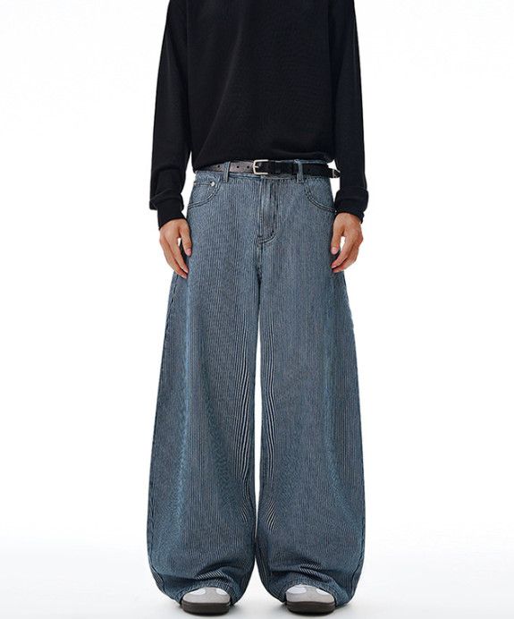 Japanese Brand American high-street retro pinstripe curved loose jeans Size US 32 / EU 48 - 1 Thumbnail