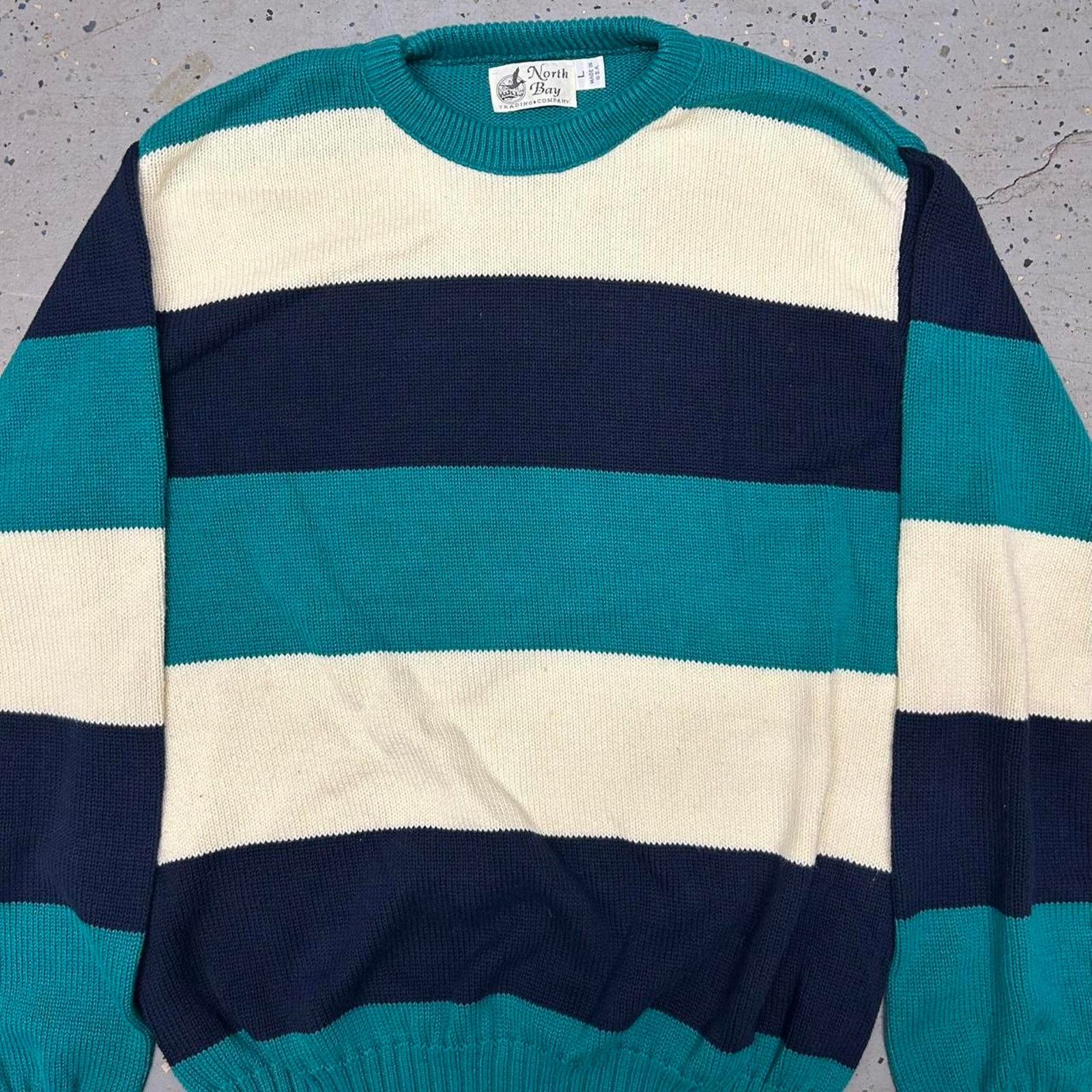 Other Green and white striped vintage sweater Size L / US 10 / IT 46 - 2 Thumbnail