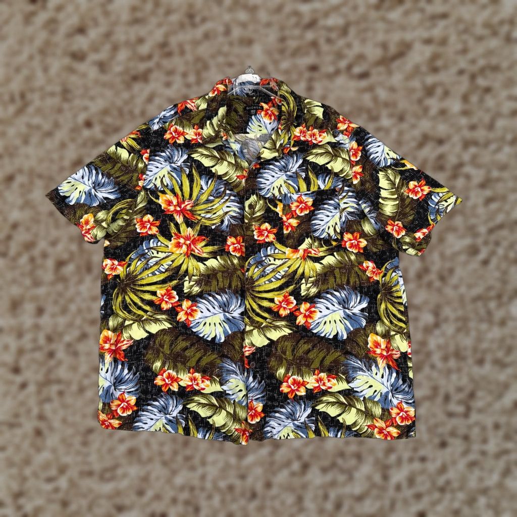 George George Button-Up Shirt Mens 2XL Green Floral Palm Leaf Print Hawaiian Rayon Size US XXL / EU 58 / 5 - 1 Thumbnail