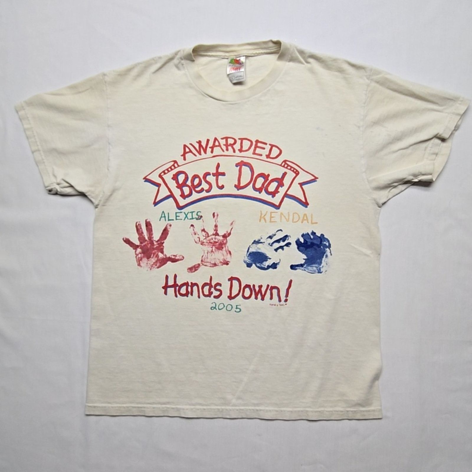 Fruit Of The Loom Vintage Best Dad Shirt Handprint Distressed Large White Tee Size US L / EU 52-54 / 3 - 1 Thumbnail