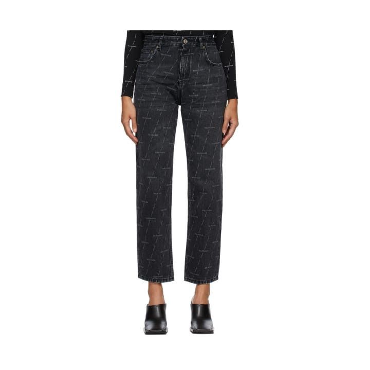Balenciaga o1mle0824 All Over Logo Jeans in Black Size 26" / US 2 / IT 38 - 1 Thumbnail