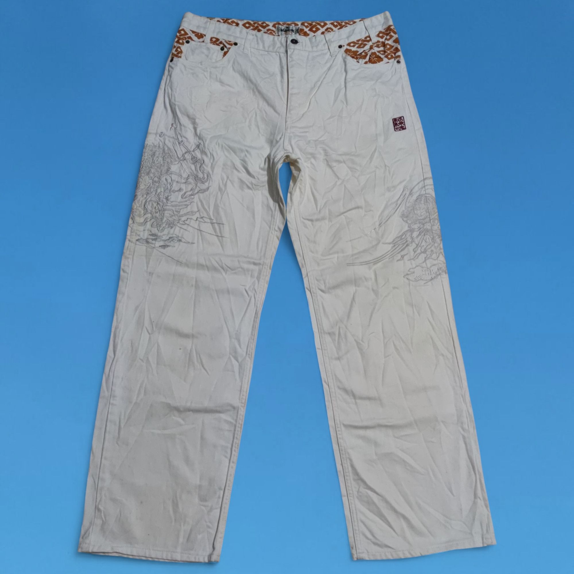 Japanese Brand Y2K Japanese Brand KaraKuri Tamashii Embroidered Denim Pants Size US 37 - 2 Thumbnail