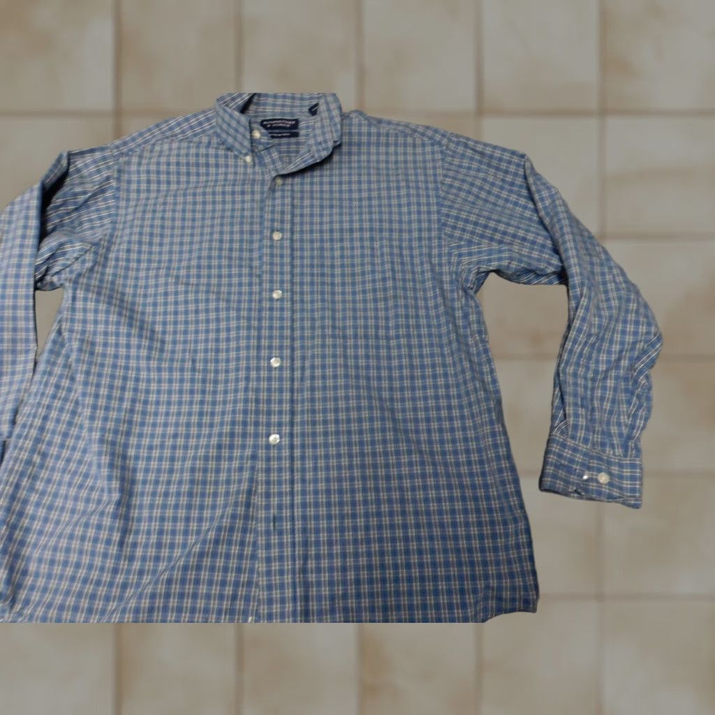 Roundtree & Yorke Roundtree & Yorke Mens Shirt XL blue plaid two ply button down Collar-Down Long Sleeve Casual Cotton Knit Button-Up with Pockets Mens Regular Fit Size US XL / EU 56 / 4 - 1 Thumbnail