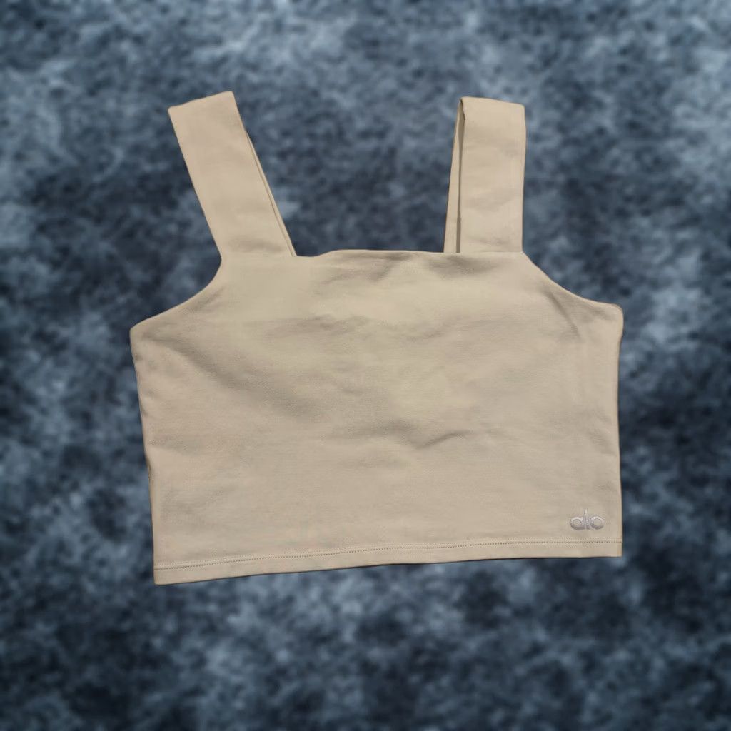 Alo ALO Yoga Cropped Tank Top Women’s Size Small Beige Tan Stretch Tank Sleeveless Pullover Gym Yoga Activewear Athletic Size S / US 4 / IT 40 - 1 Thumbnail