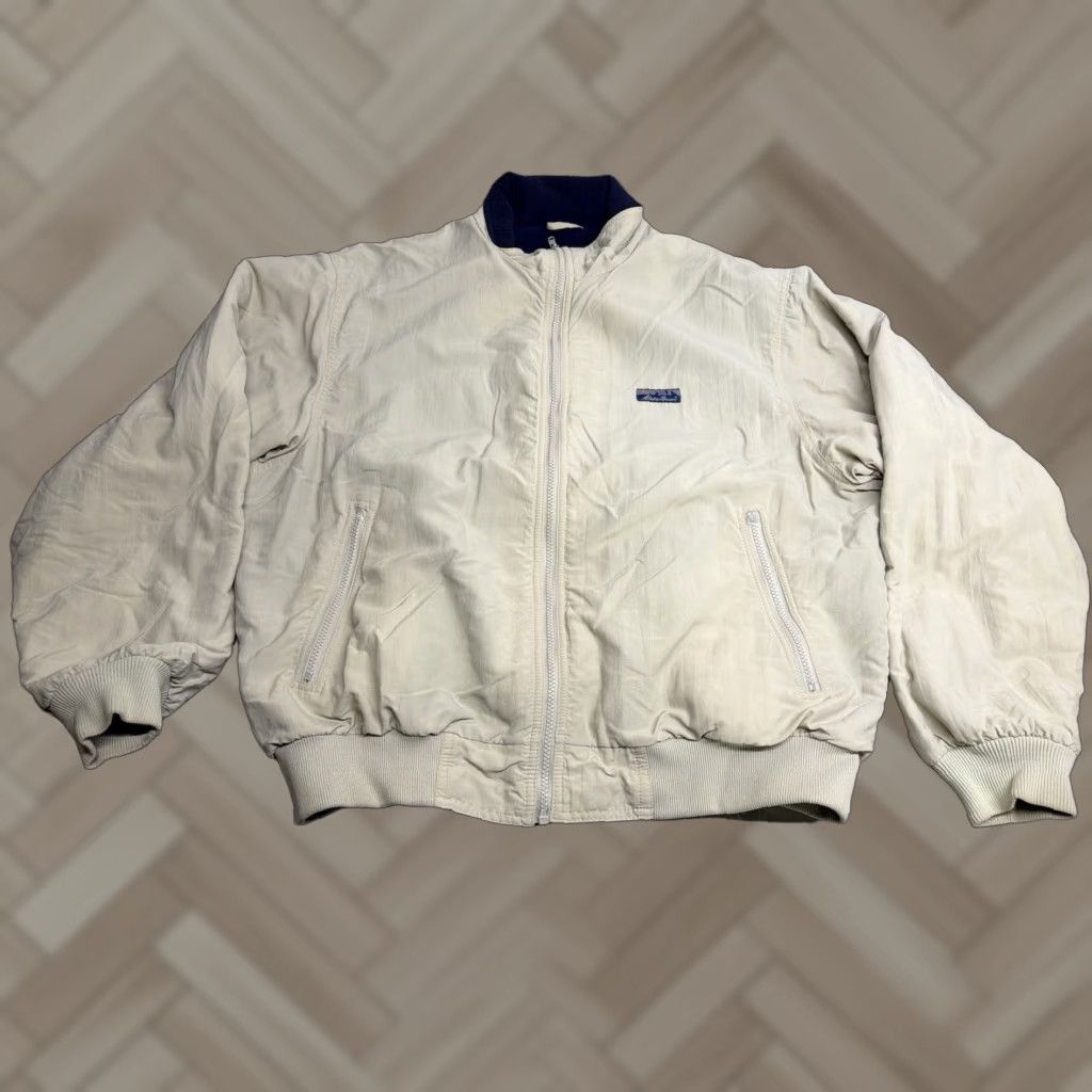 VINTAGE Eddie Bauer Jacket Mens L Beige Polartec Fleece Lined Full Zip 90s Bomber Jacket Nylon Solid Zip Premium