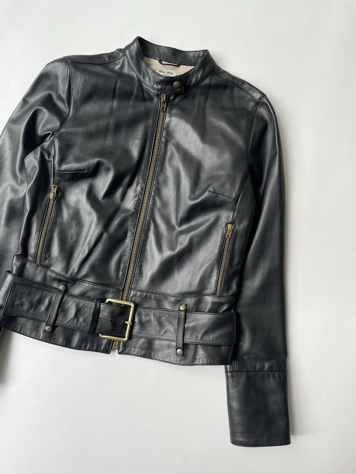 Miu Miu Mid 2000s Black Leather Moto Jacket Size S / US 4 / IT 40 - 6 Thumbnail