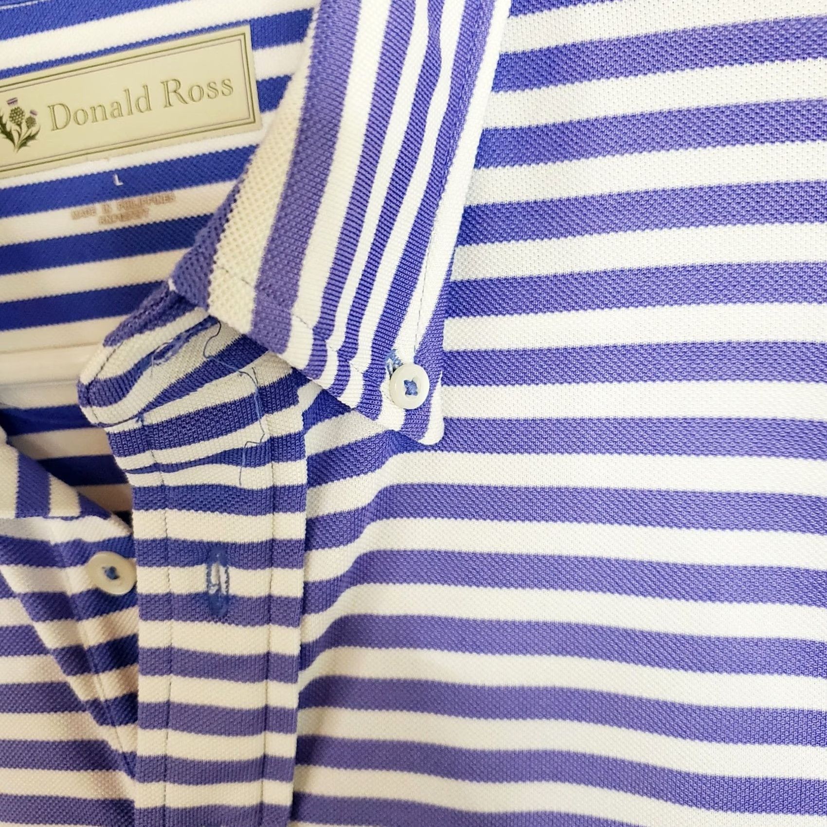 Vintage Donald Ross Polo Shirt Men's L Purple White Striped Golf Outdoor Casual Size US L / EU 52-54 / 3 - 5 Thumbnail
