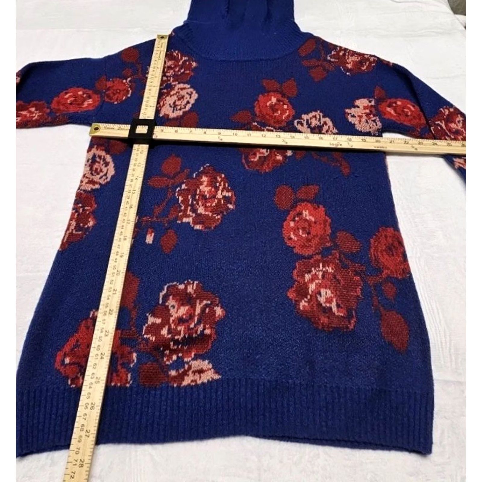 Vintage Pioneer Woman Floral Cowl Neck Tunic Sweater Red M Women's Long Sleeve Knit Bell Sleeve Rose Size M / US 6-8 / IT 42-44 - 7 Thumbnail