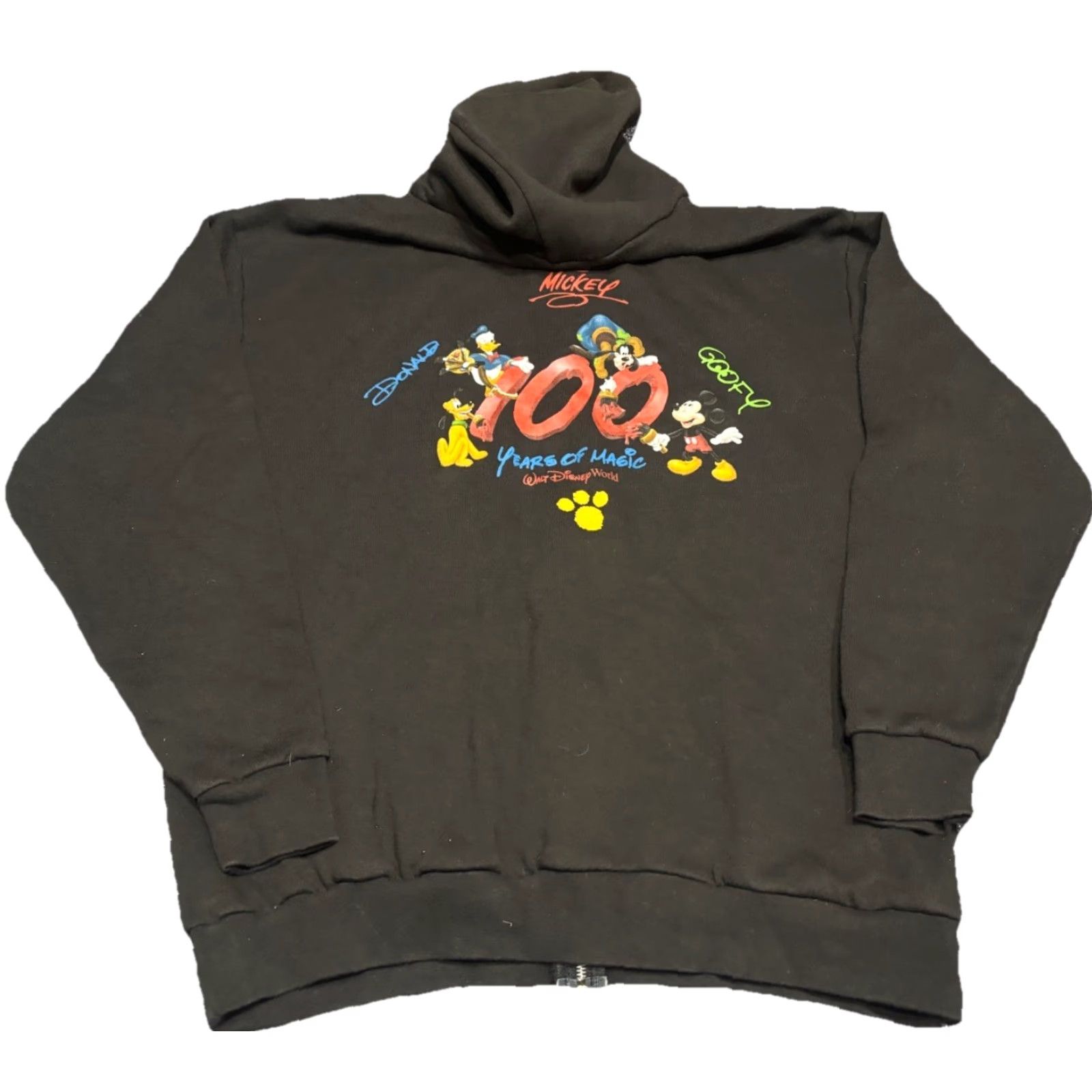 Disney VINTAGE Disney 100 Years Of Magic Mickey Full Zip Hoodie XL Men Black Cotton Knit Logo Zipper 90s Cartoon Theme Size US XL / EU 56 / 4 - 2 Thumbnail