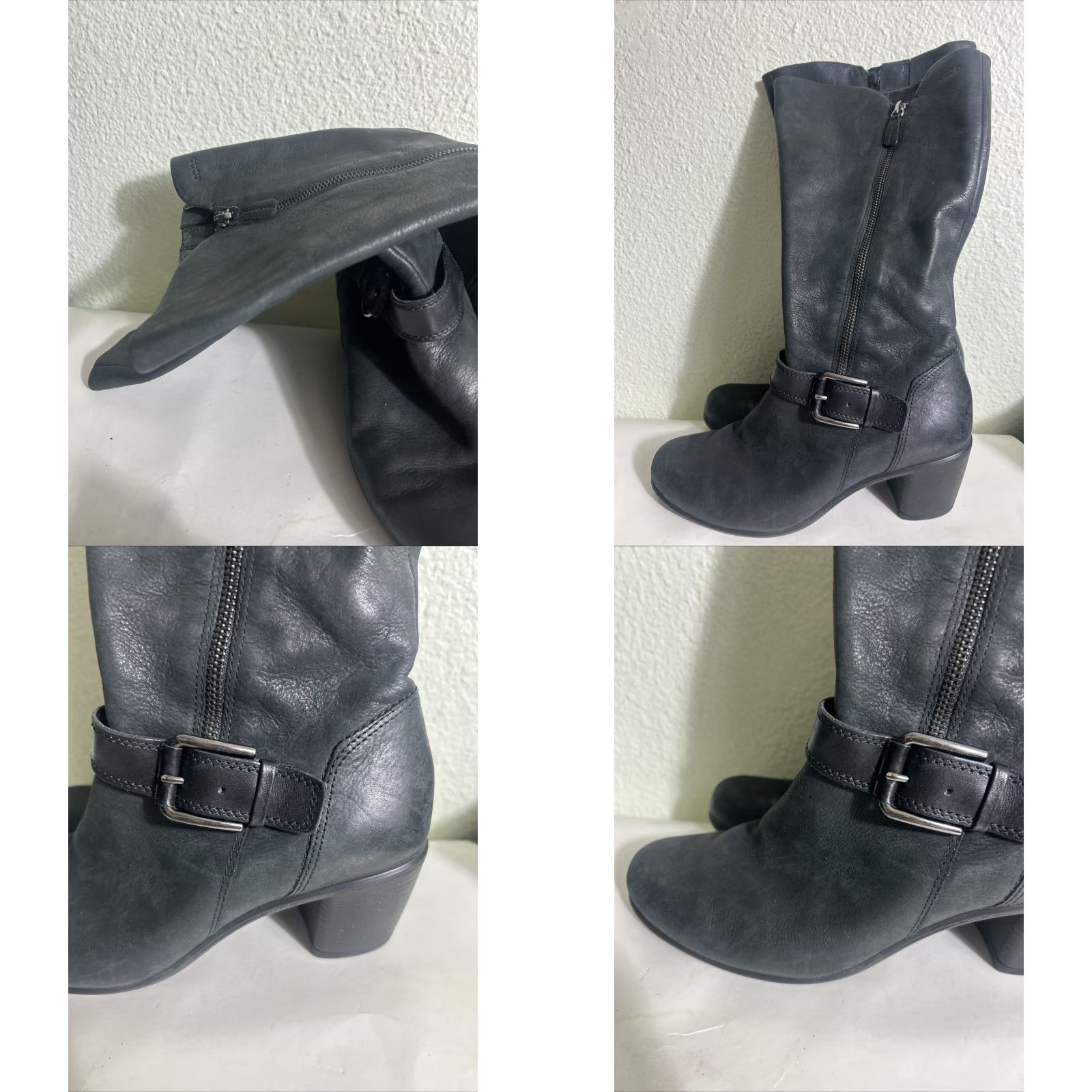 Ecco ECCO Shape 55 Tall Boot Women's 8-8.5 Black Leather Block Heel Side Zip Size US 8 / IT 38 - 8 Thumbnail