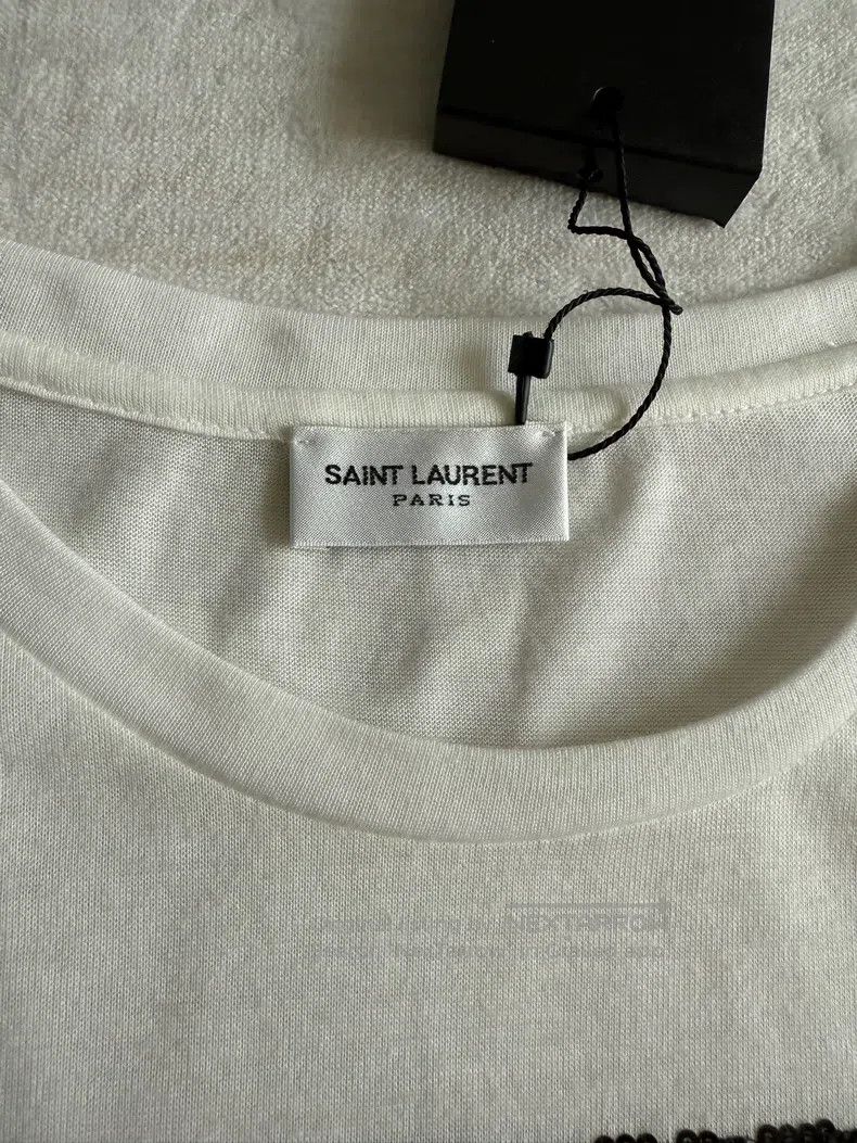 Saint Laurent Paris Saint Laurent Paris White T-Shirt with Black Scale Knit Size US L / EU 52-54 / 3 - 5 Thumbnail