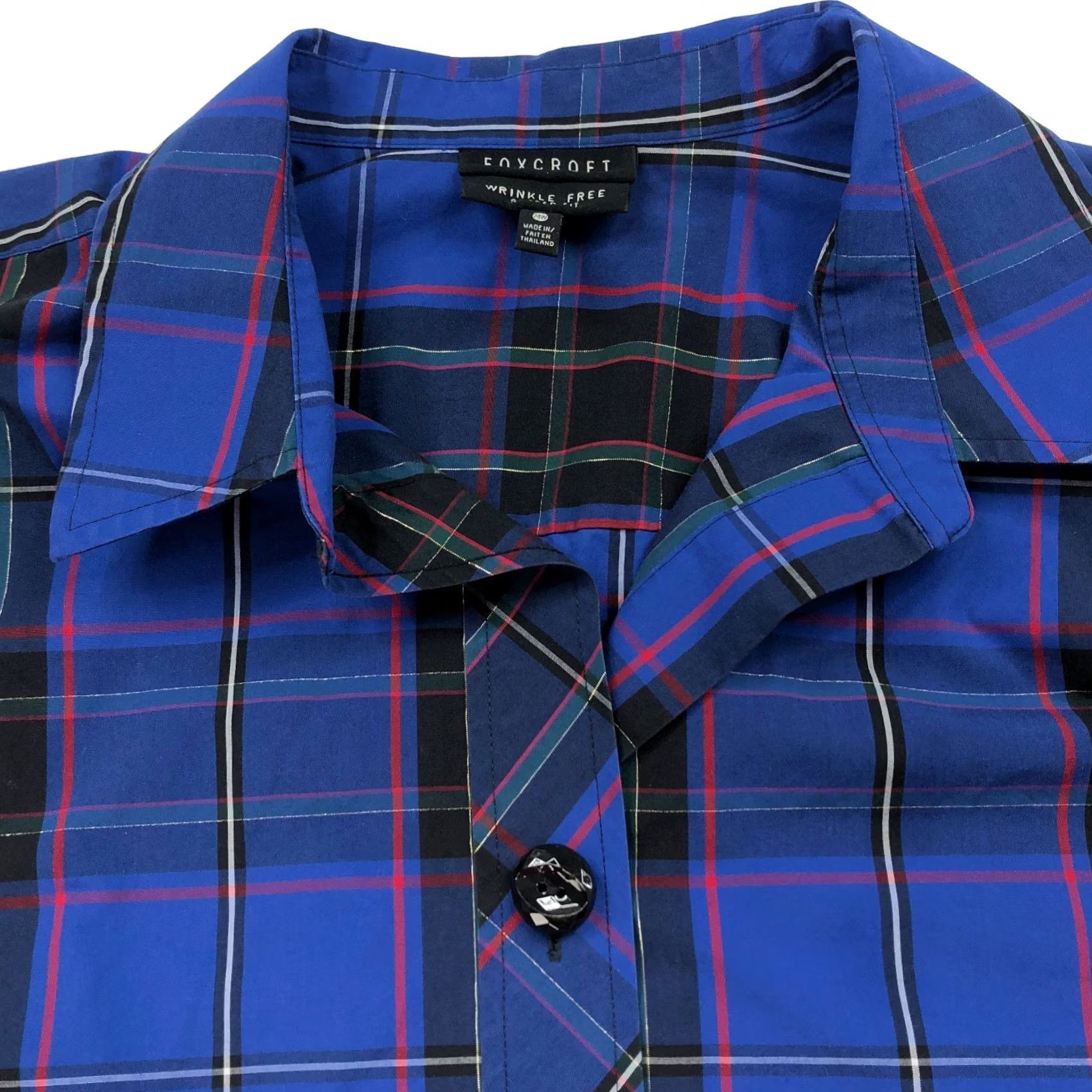 Vintage Foxcroft Plaid Shirt Blue 24W Long Sleeve Button-Up Womens Plus Shaped Wrinkle Free Casual Ready to Wear Size 4XL / US 24-26 - 3 Thumbnail