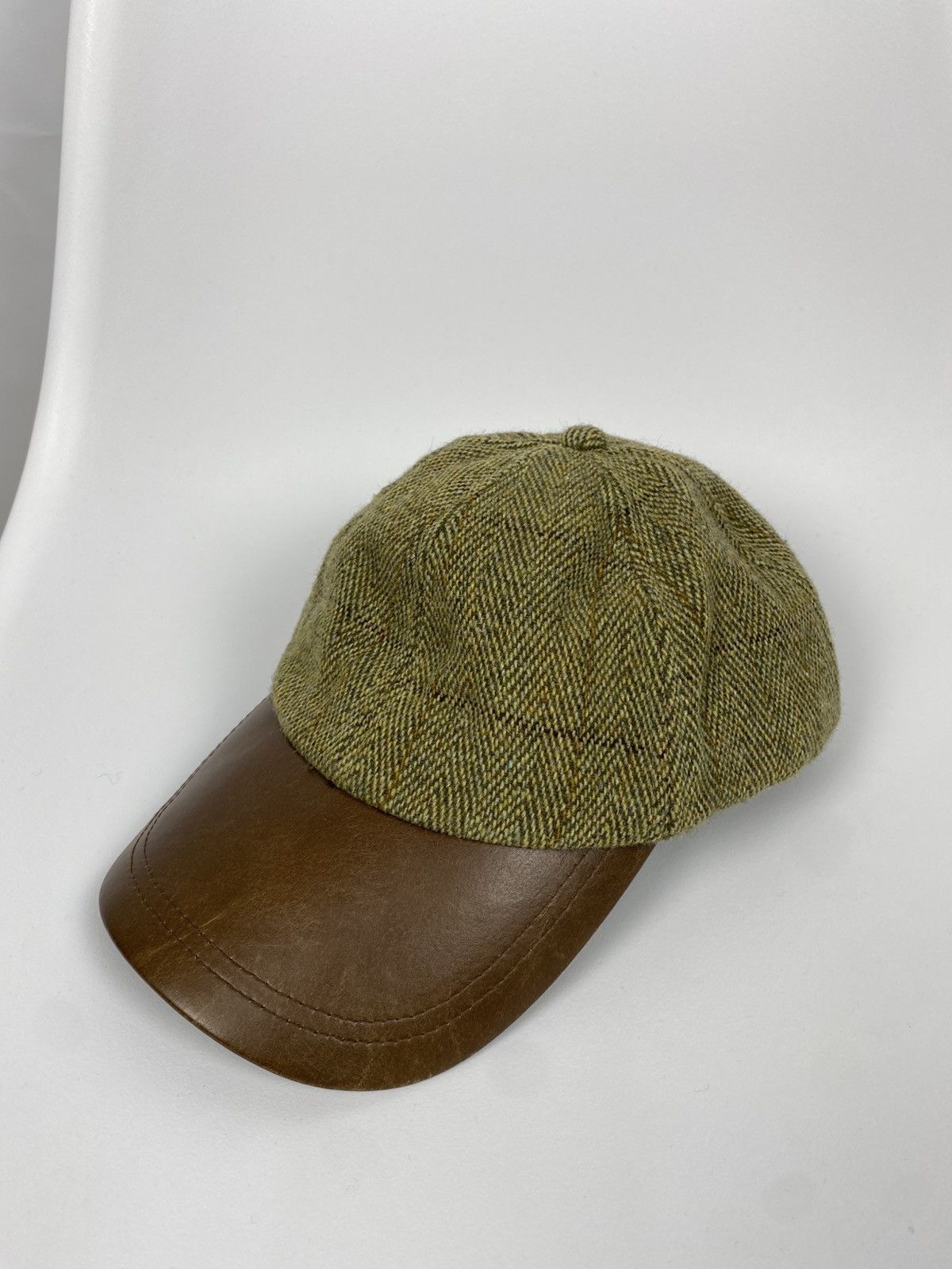 Vintage Tweed Herringbone Wool Baseball Cap Genuine Leather size S Size ONE SIZE - 6 Thumbnail