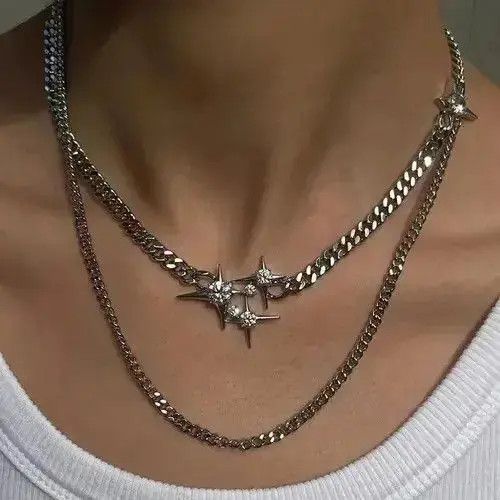 Jewelry Shine Silver Chain Goth God Pendant Necklace Stone Rave Size ONE SIZE - 5 Thumbnail