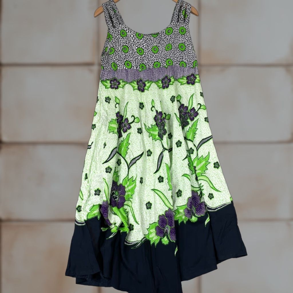 Vintage Gajah Tunggal Batik Dress Womens L Green Floral Mixed Print Boho Art to Wear Size L / US 10 / IT 46 - 1 Thumbnail