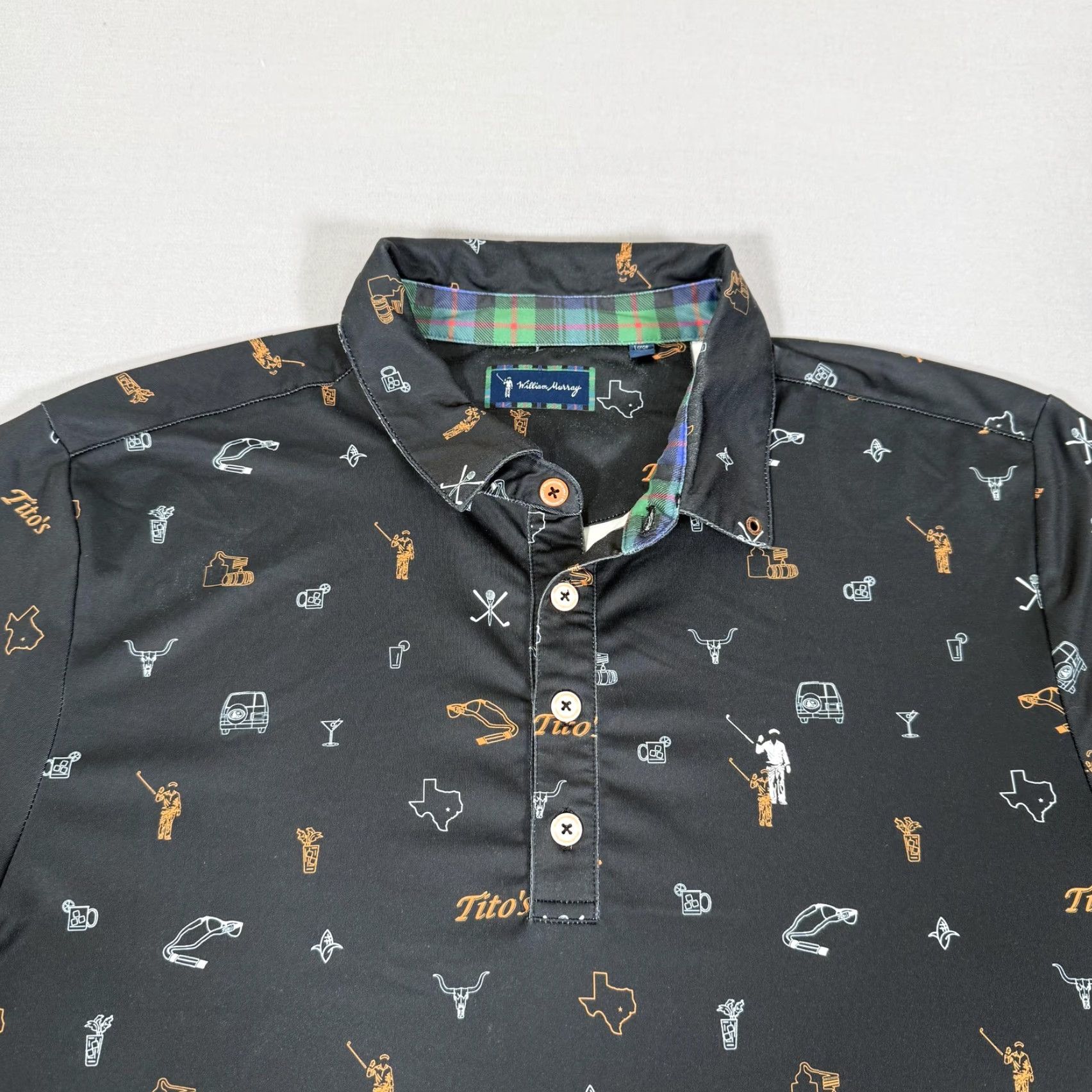 Vintage William Murray Polo Shirt Mens Large Black Texas Print Golf Titos Vodka Size US L / EU 52-54 / 3 - 2 Thumbnail
