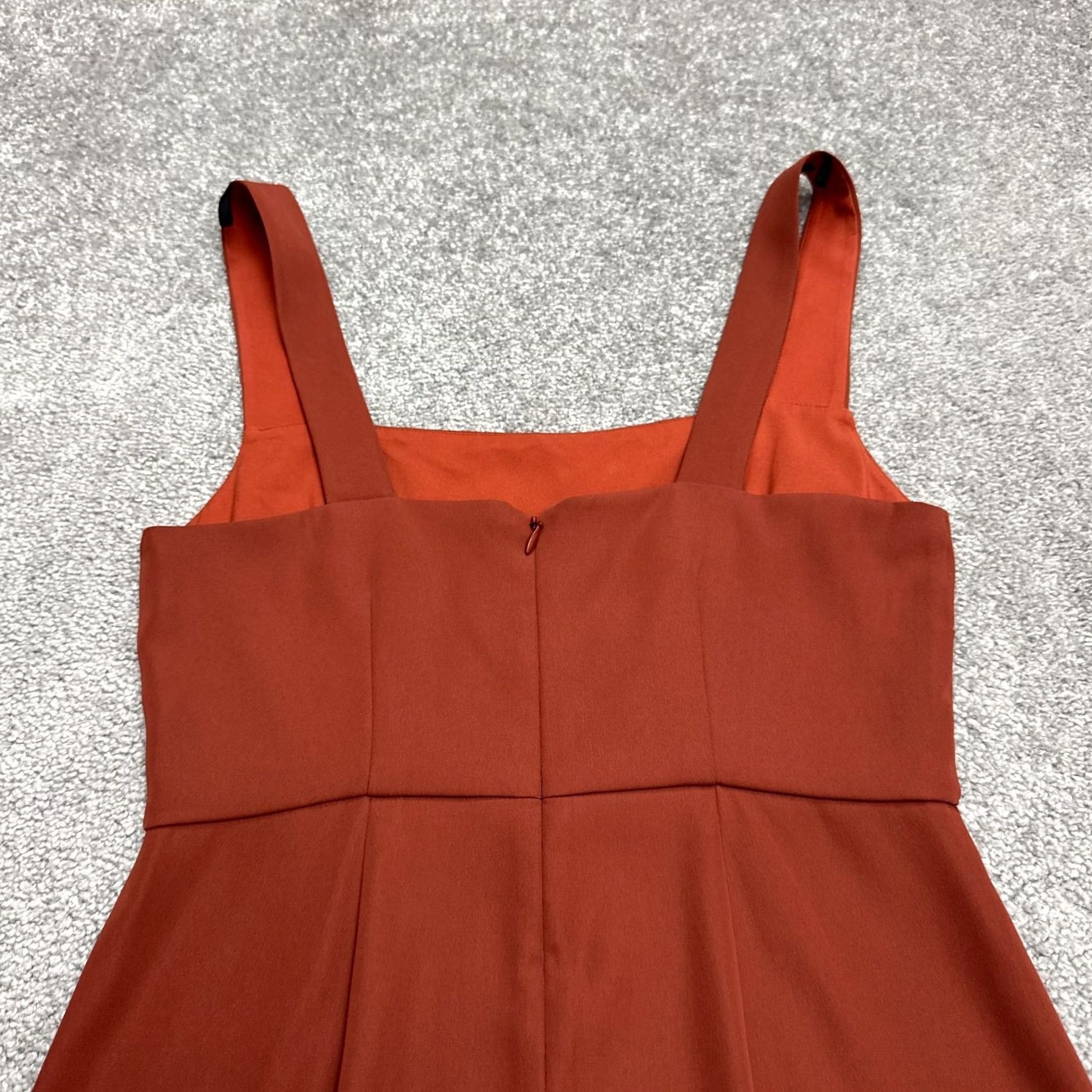 Vintage Babaton Dress Womens 0 Rust Orange Midi Sheath Square Neck Side Slit Size XS / US 0-2 / IT 36-38 - 3 Thumbnail