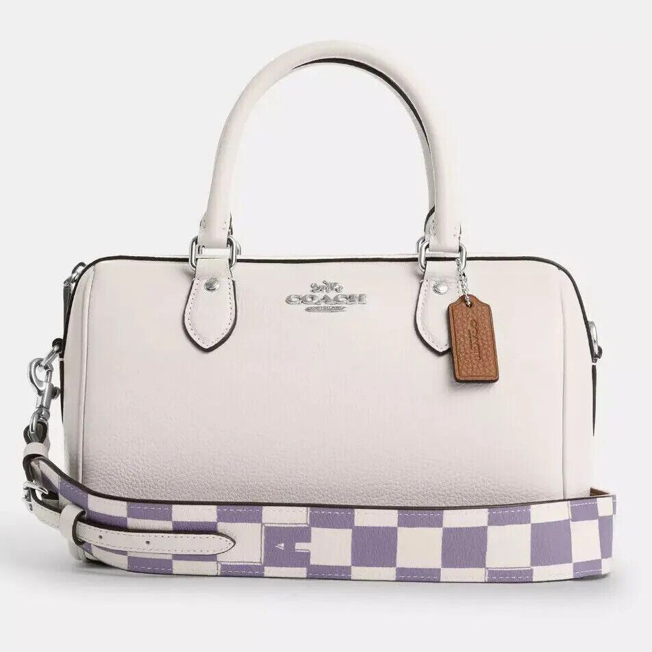 image of NWT Coach Rowan Satchel With Checkerboard Print in Silver/Light Violet/Chalk, Women's